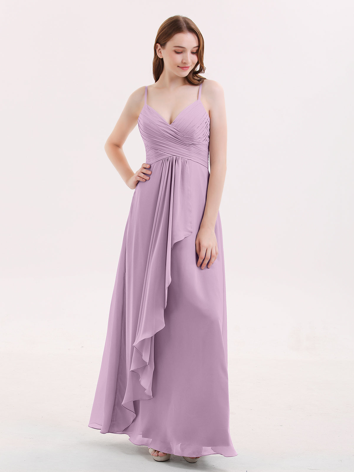 BABARONI BABARONI Chiffon Wisteria Bridesmaid Dresses V-neck Floor-length Spaghetti Straps Ruched Empire, Wisteria / US18 BABARONI BABARONI Chiffon Wisteria Bridesmaid Dresses V-neck Floor-length Spaghetti Straps Ruched Empire, Wisteria / US18