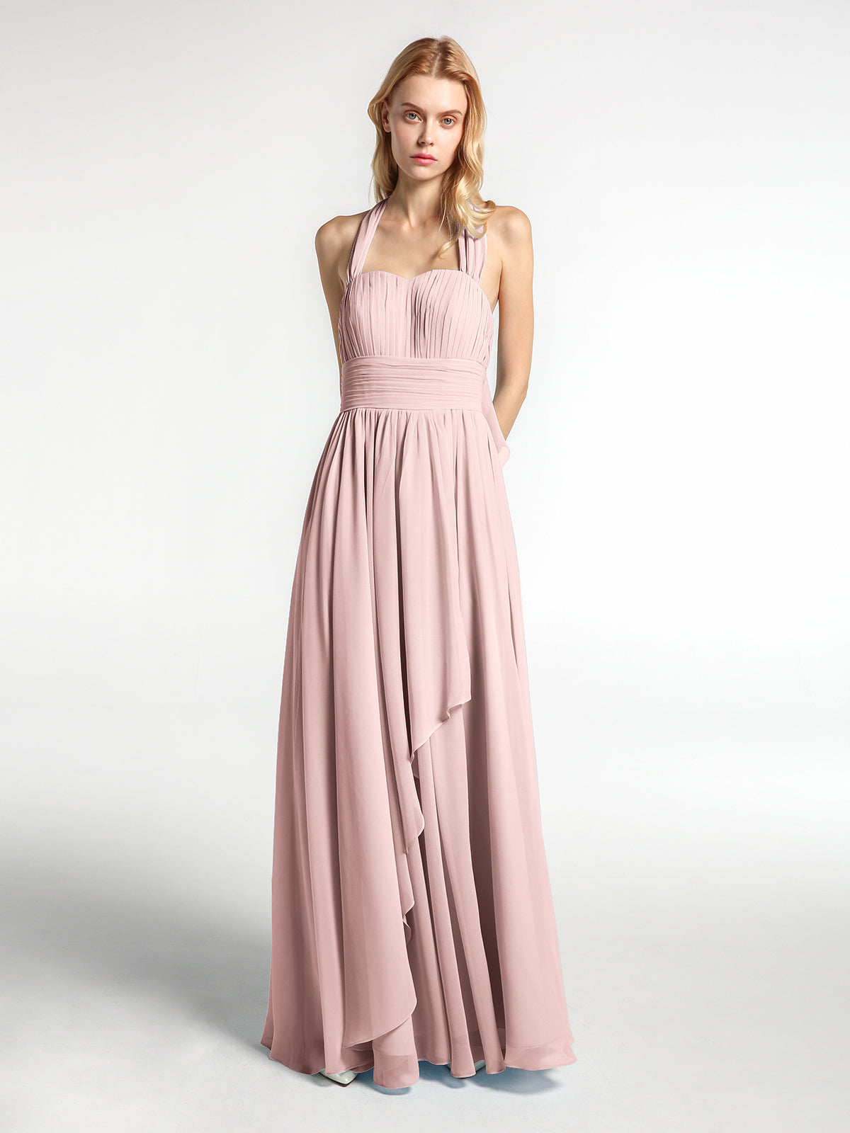 Halter Neck Max Chiffon Dresses with Slit Dusty Rose Plus Size