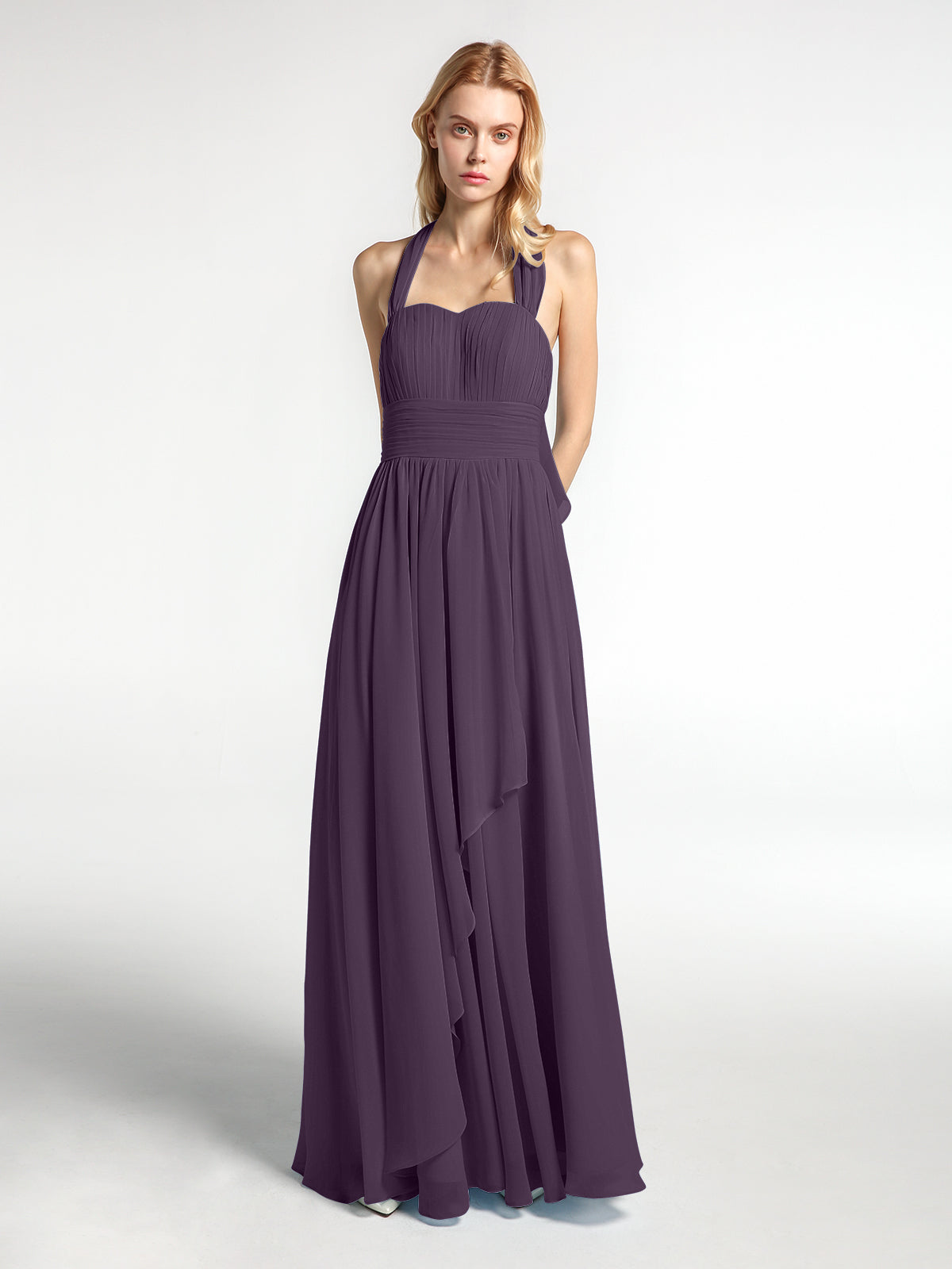 Full Length Chiffon Halter Dresses Plum Plus Size