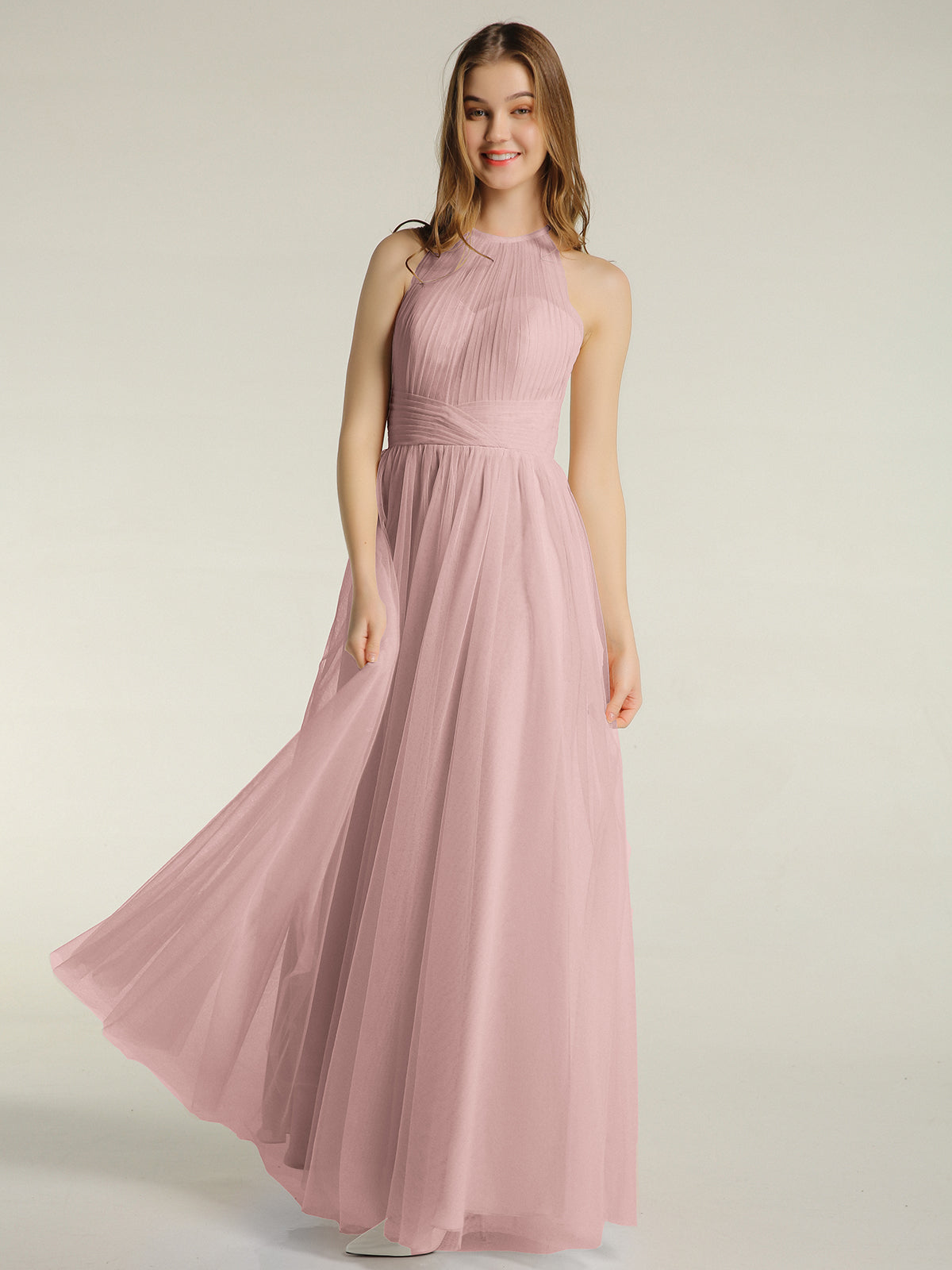 Halter Illusion Long Boho Tulle Dresses Red Plus Size