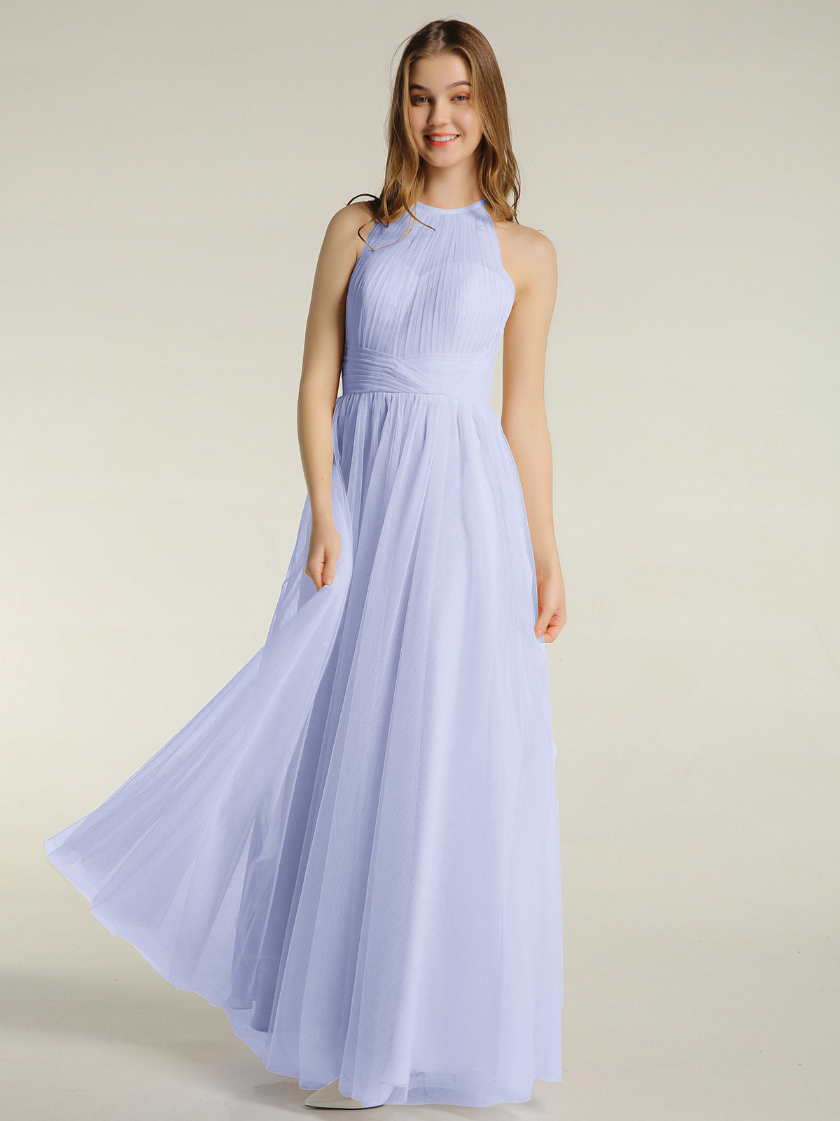 BABARONI Illusion Neck Corss Waist Tulle Dresses-Lavender Plus Size, Lavender / US18