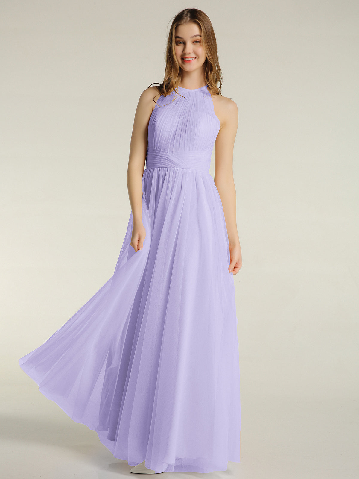 BABARONI Illusion Neck Corss Waist Tulle Dresses-Lilac Plus size, Lilac / US18