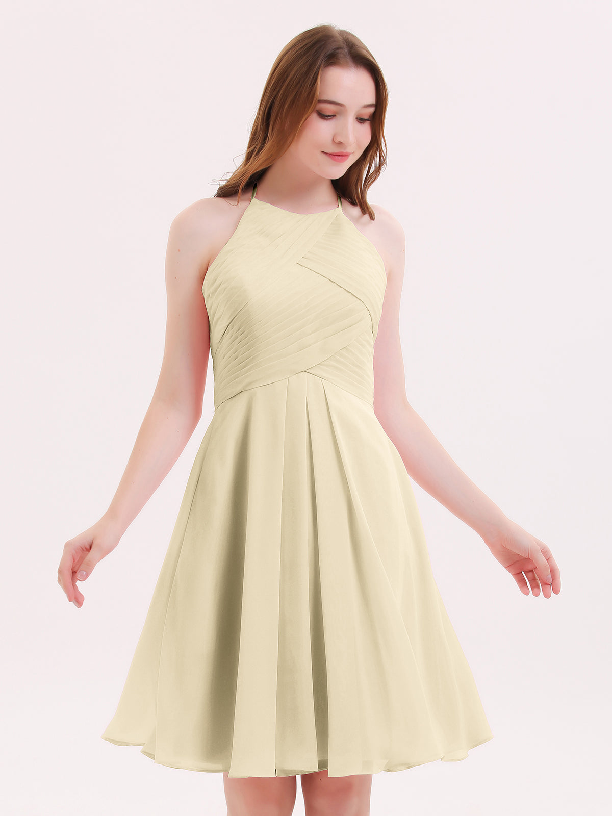 BABARONI Short Chiffon Bridesmaid Dress with Pocket-Champagne Plus Size, Champagne / US18 BABARONI Short Chiffon Bridesmaid Dress with Pocket-Champagne Plus Size, Champagne / US18