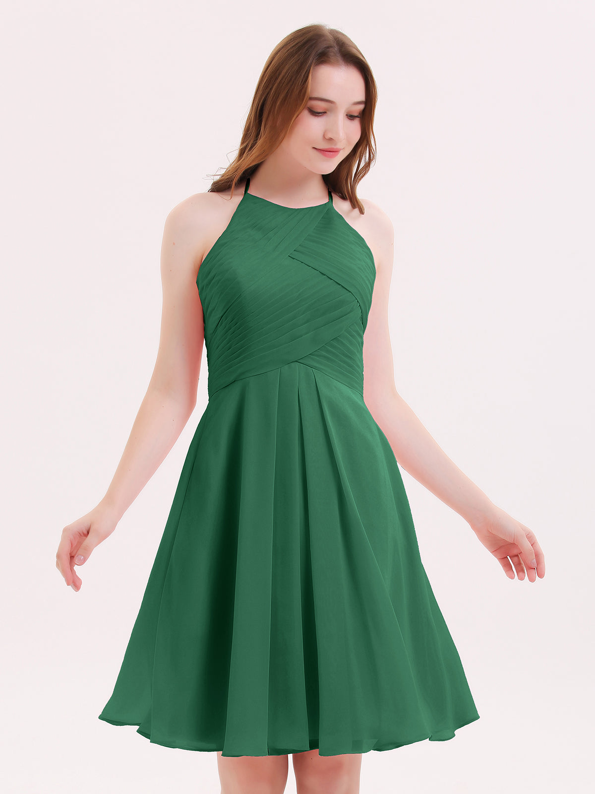 BABARONI Short Chiffon Bridesmaid Dress with Pocket-Dark Green, Dark Green / US0 BABARONI Short Chiffon Bridesmaid Dress with Pocket-Dark Green, Dark Green / US0