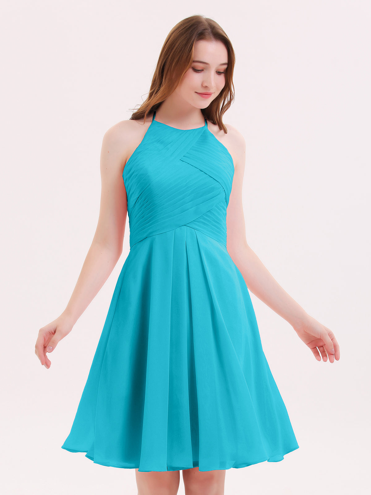 BABARONI Short Chiffon Bridesmaid Dress with Pocket-Jade Plus Size, Jade / US18
