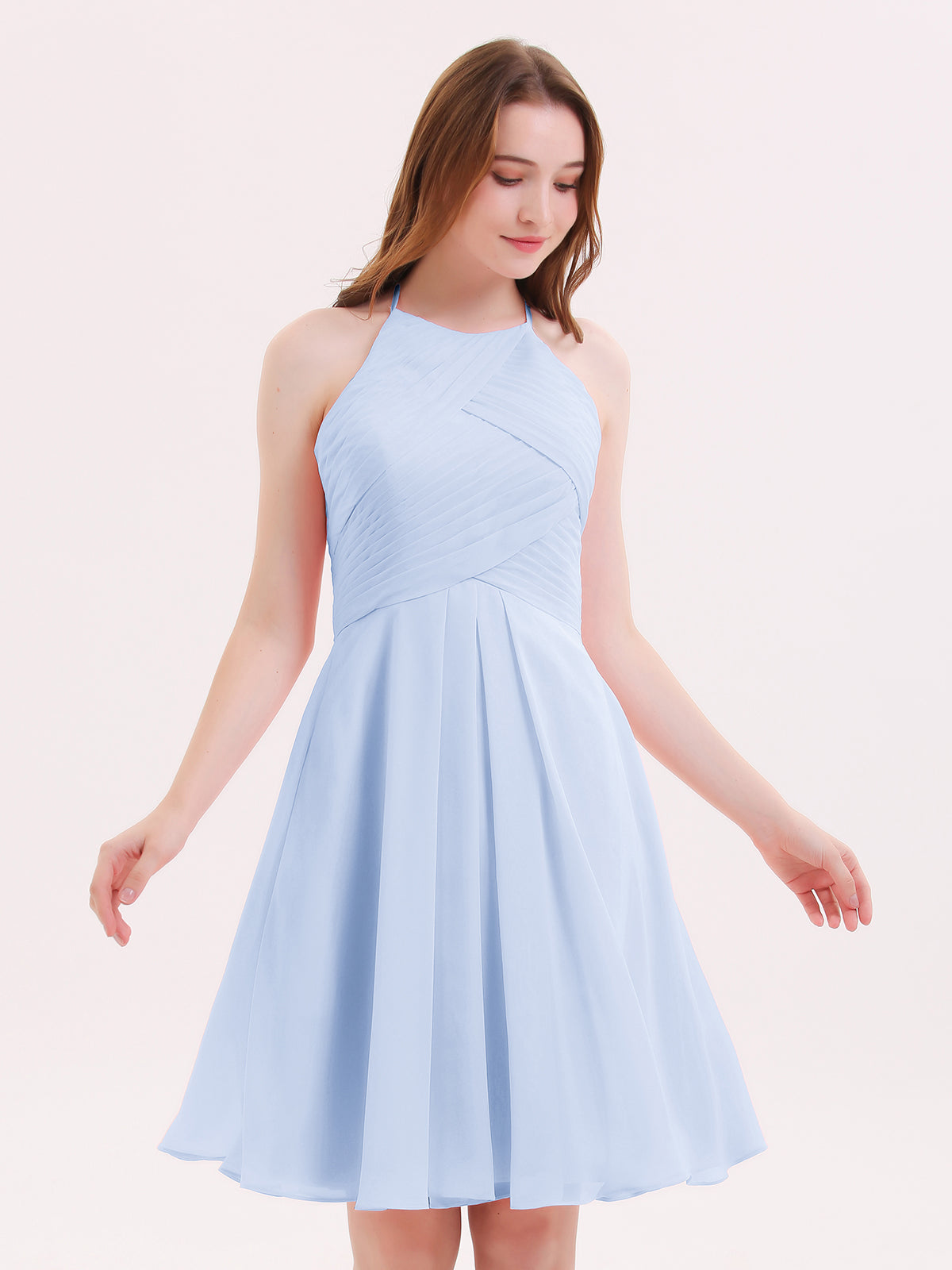 One Shoulder Long Chiffon Bridesmaid Gown Sky Blue Plus Size
