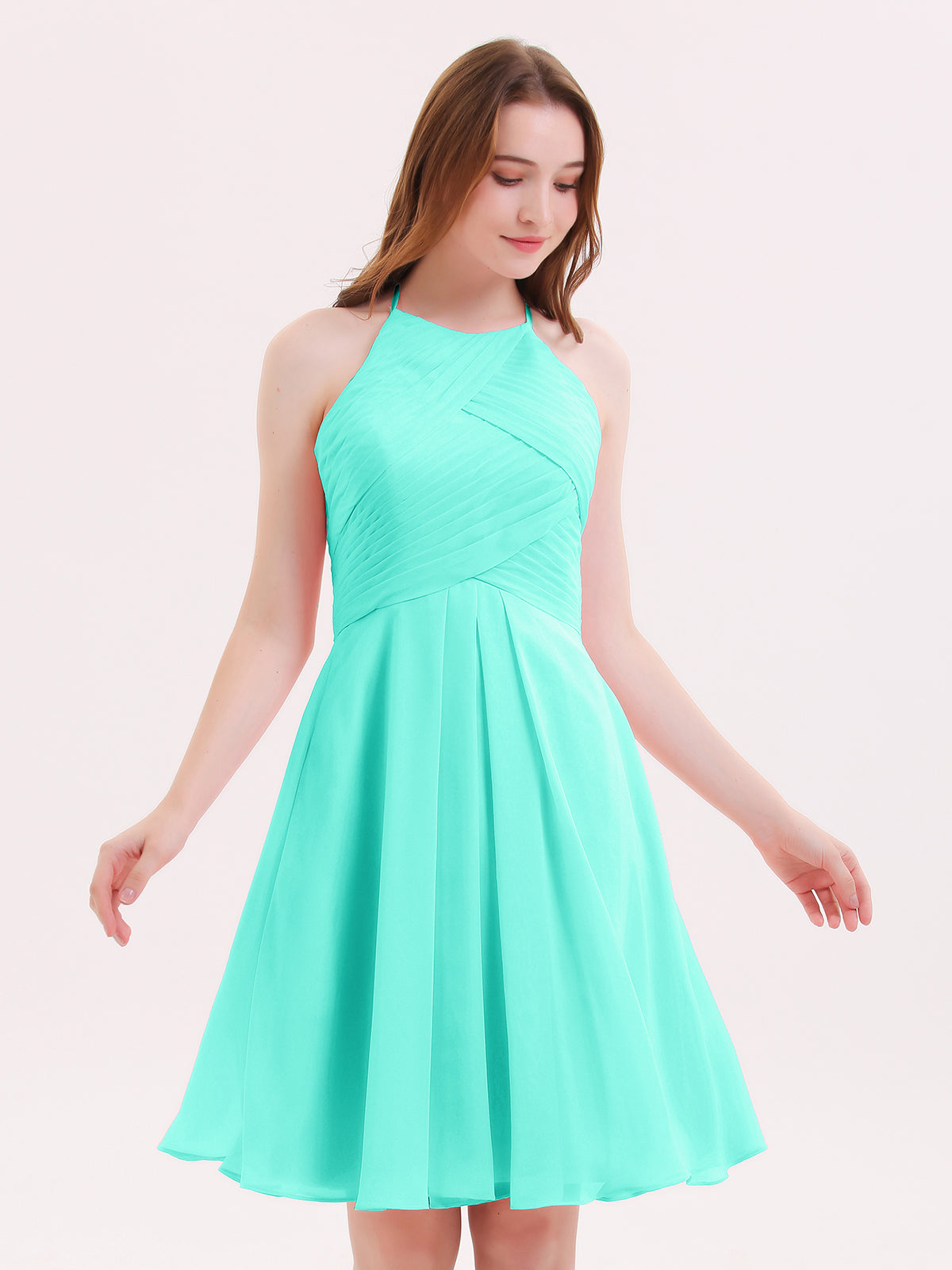 BABARONI Short Chiffon Bridesmaid Dress with Pocket-Spa Plus Size, Spa / US18