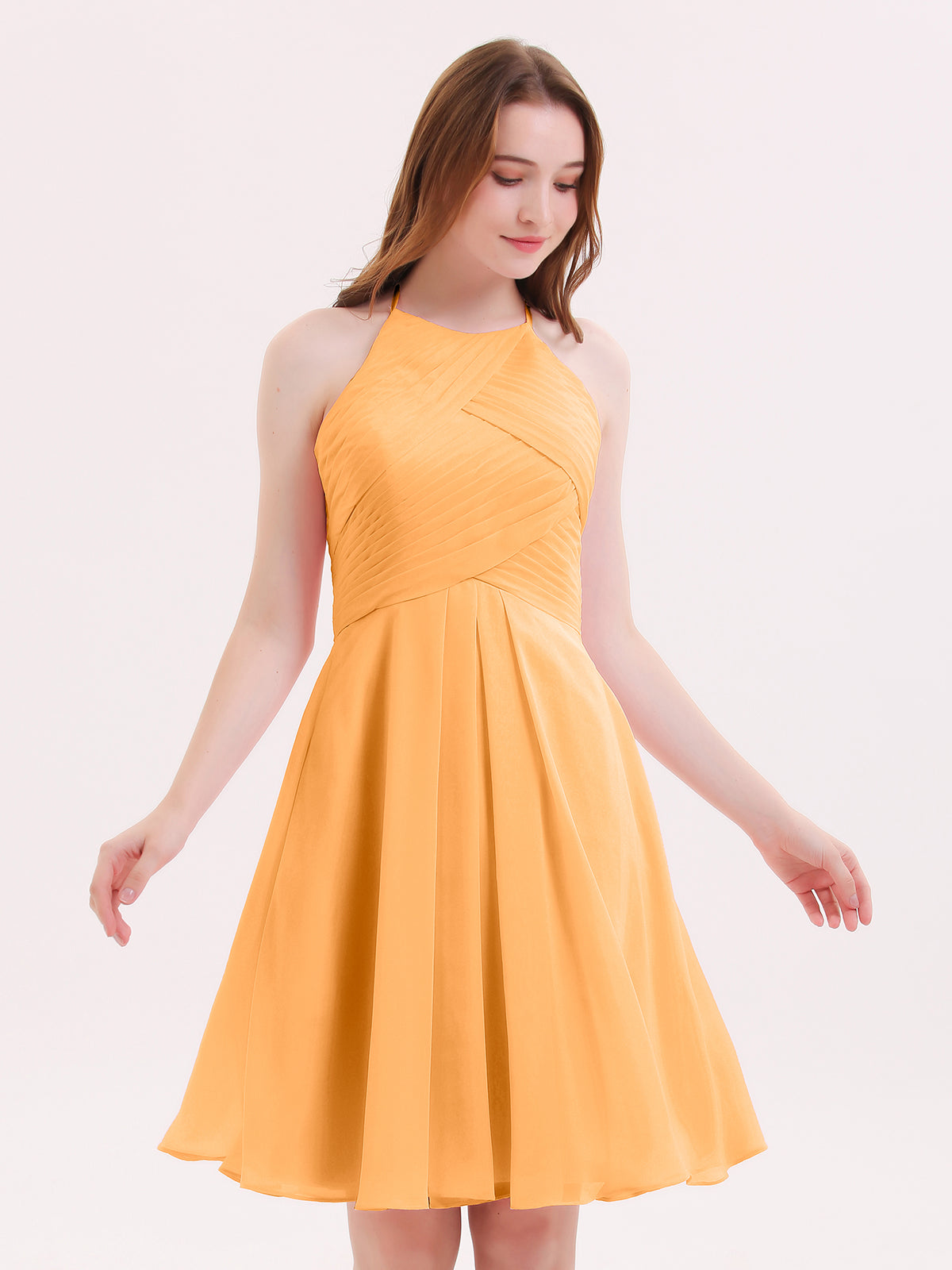 Long Chiffon Bridesmaid Dresses with Spaghetti Strap Tangerine Plus Size