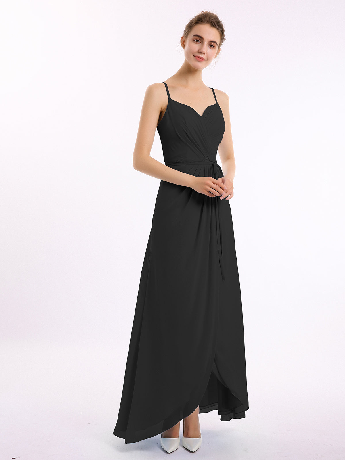 Spaghetti Straps Chiffon Max Dress with Sash Bow Stormy Plus Size