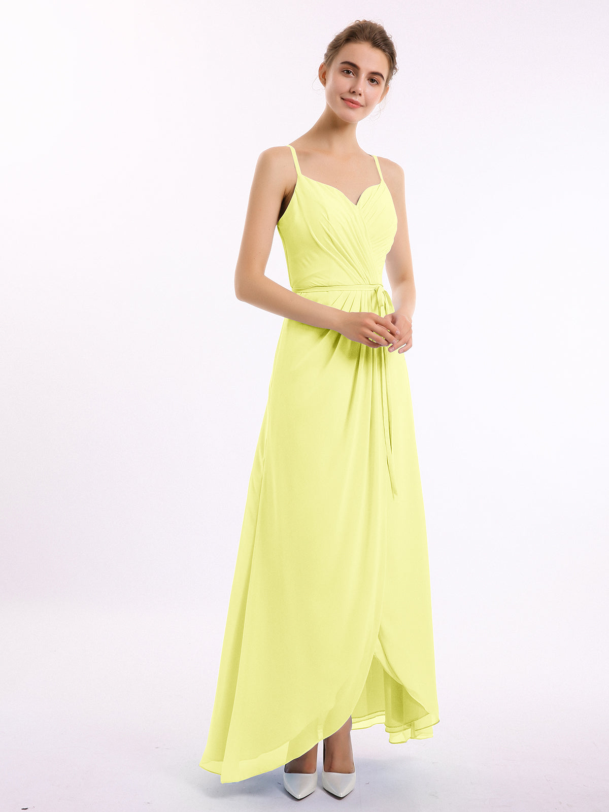 Long Spaghetti Strap Chiffon Bridesmaid Dress Daffodil Plus Size