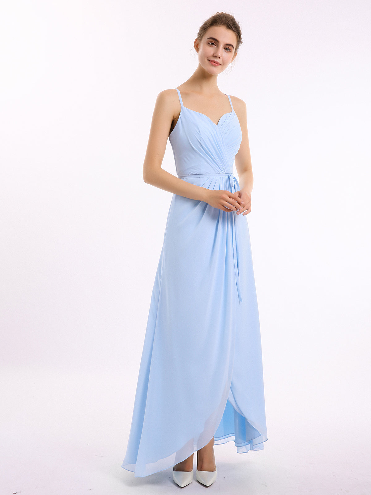 sachin and babi light blue dress Long A-Line Chiffon Off-The-Shoulder Sky Blue Prom Dress with Slit main image 0