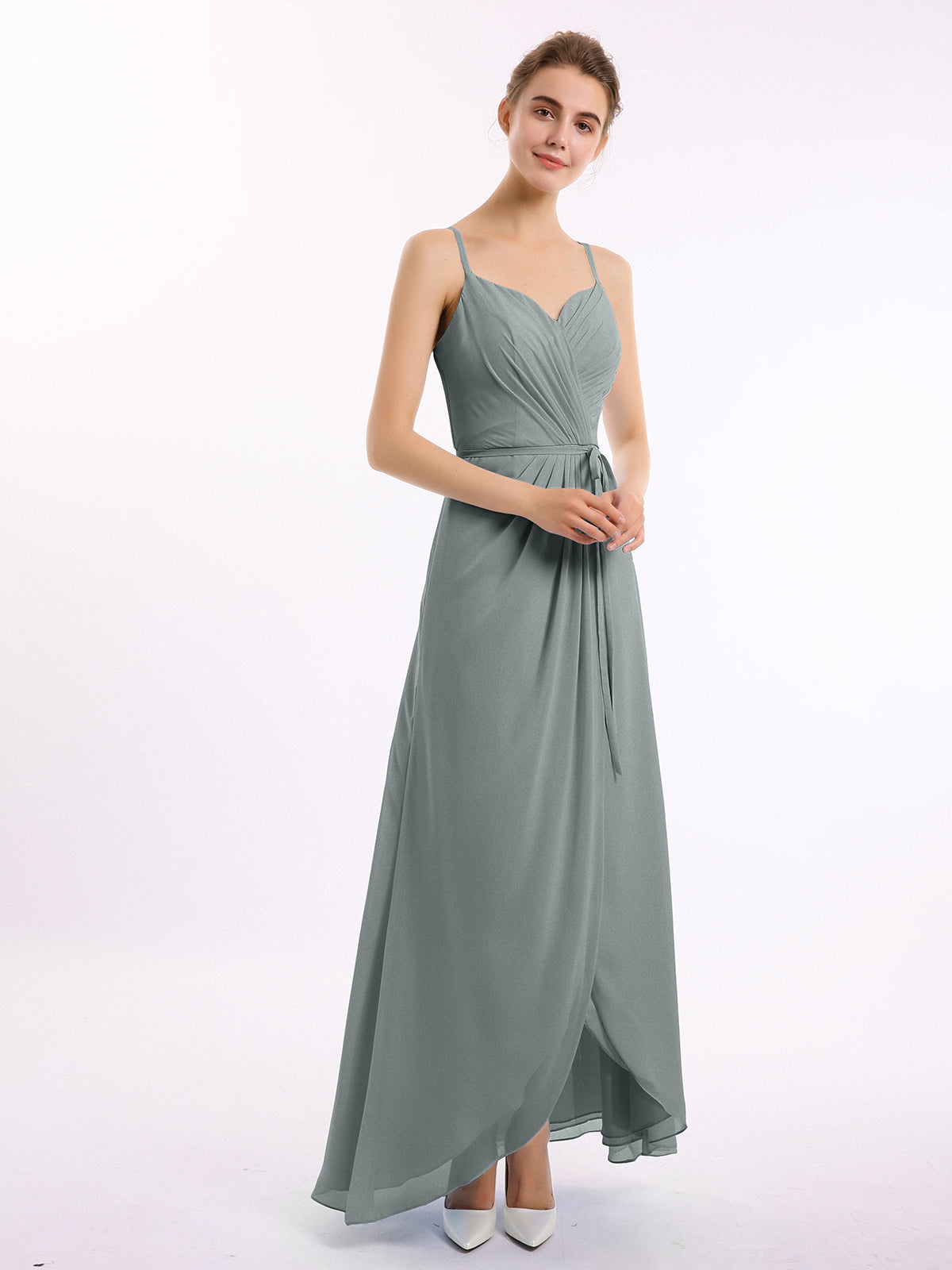 Spaghetti Strap CHIffon Long Dresses Cabernet Plus Size main image 0