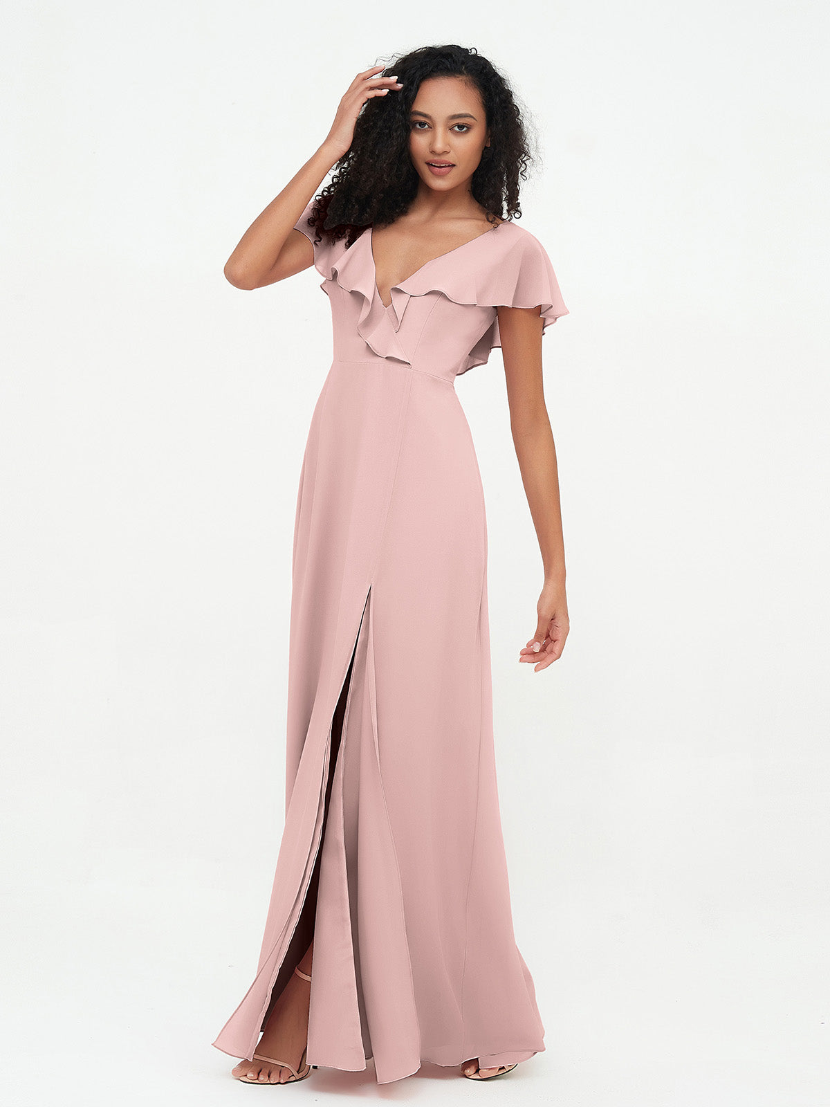 BABARONI A-line V-neck Chiffon Dresses with Pockets-Dusty Rose | Babaroni, Dusty Rose / US0 BABARONI A-line V-neck Chiffon Dresses with Pockets-Dusty Rose | Babaroni, Dusty Rose / US0