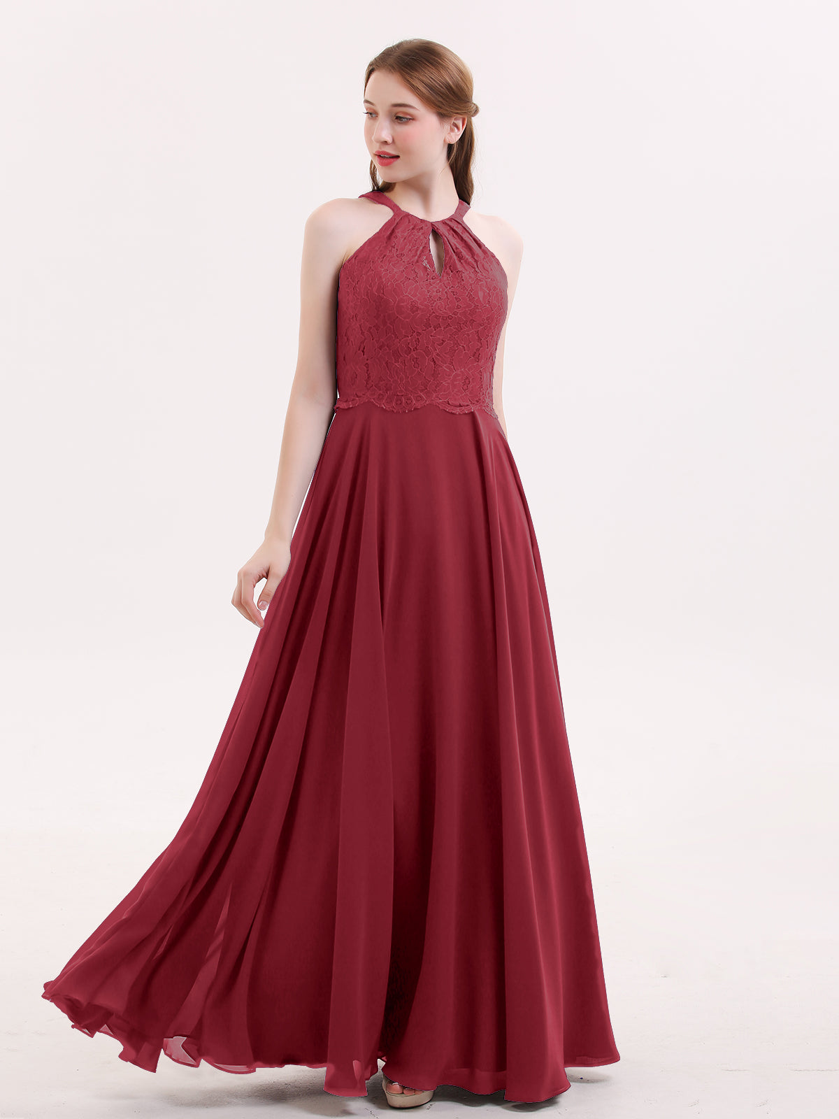 Lace and Chiffon Dresses with Open Back Burgundy Plus Size main image 1