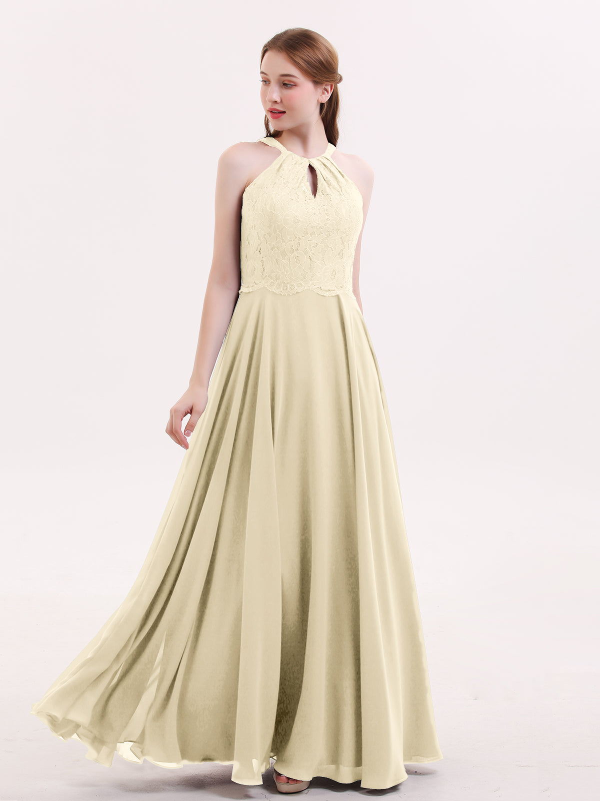 Halter Short Chiffron Dresses with V neck Champagne Plus Size