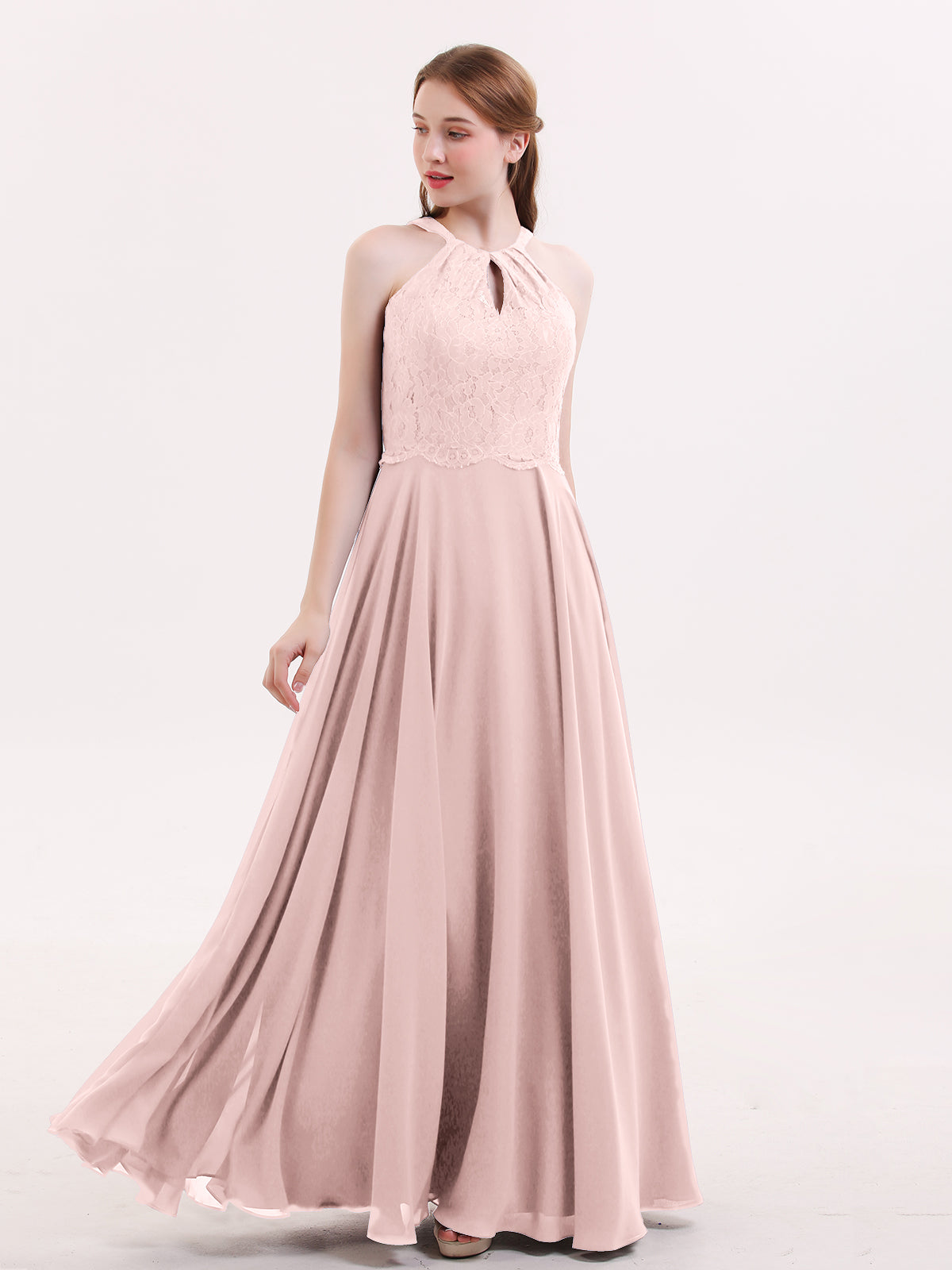 Lace and Chiffon Dresses with Open Back Dusty Rose main image 1