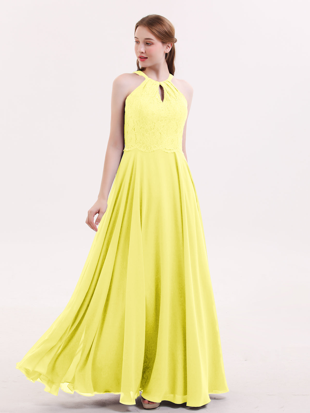 Halter Full Length Tulle Bridesmaid Dress Lemon Plus Size