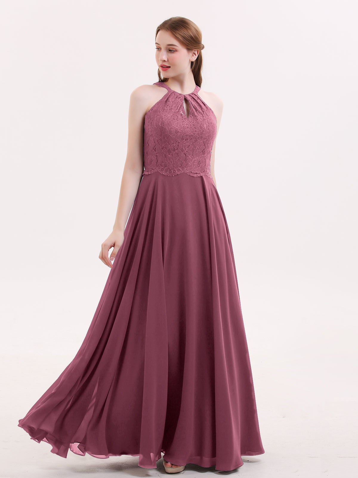 Sleek Fit Chiffon Evening Dress with Overlay Detail Mulberry main image 0