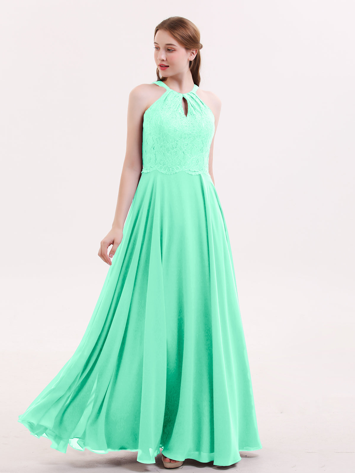 Halter V-neck Chiffon Dress with Open Back Turquoise Plus Size