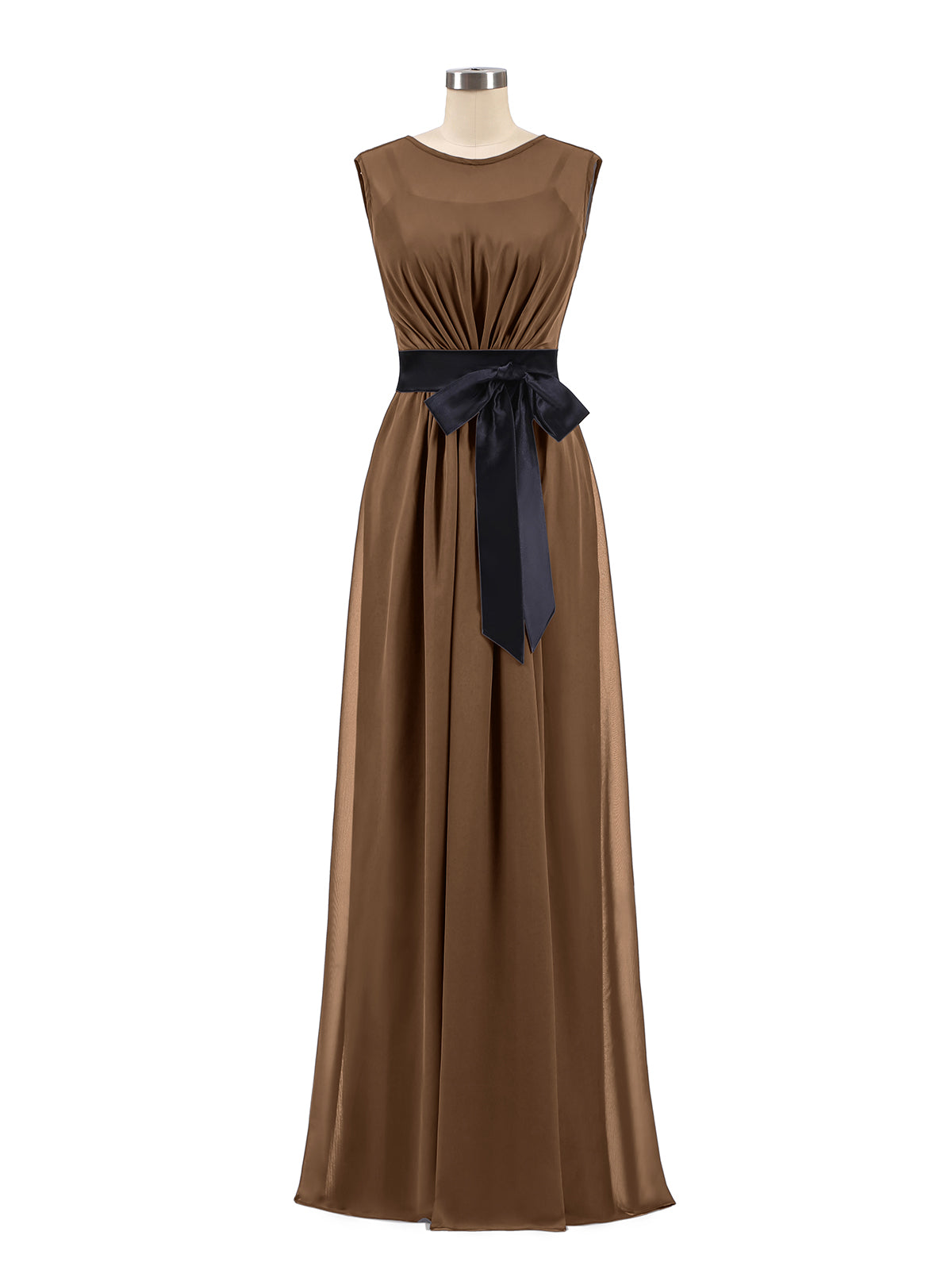 FAUX-WRAP CHIFFON DRESS WITH BLACK Sash Jade