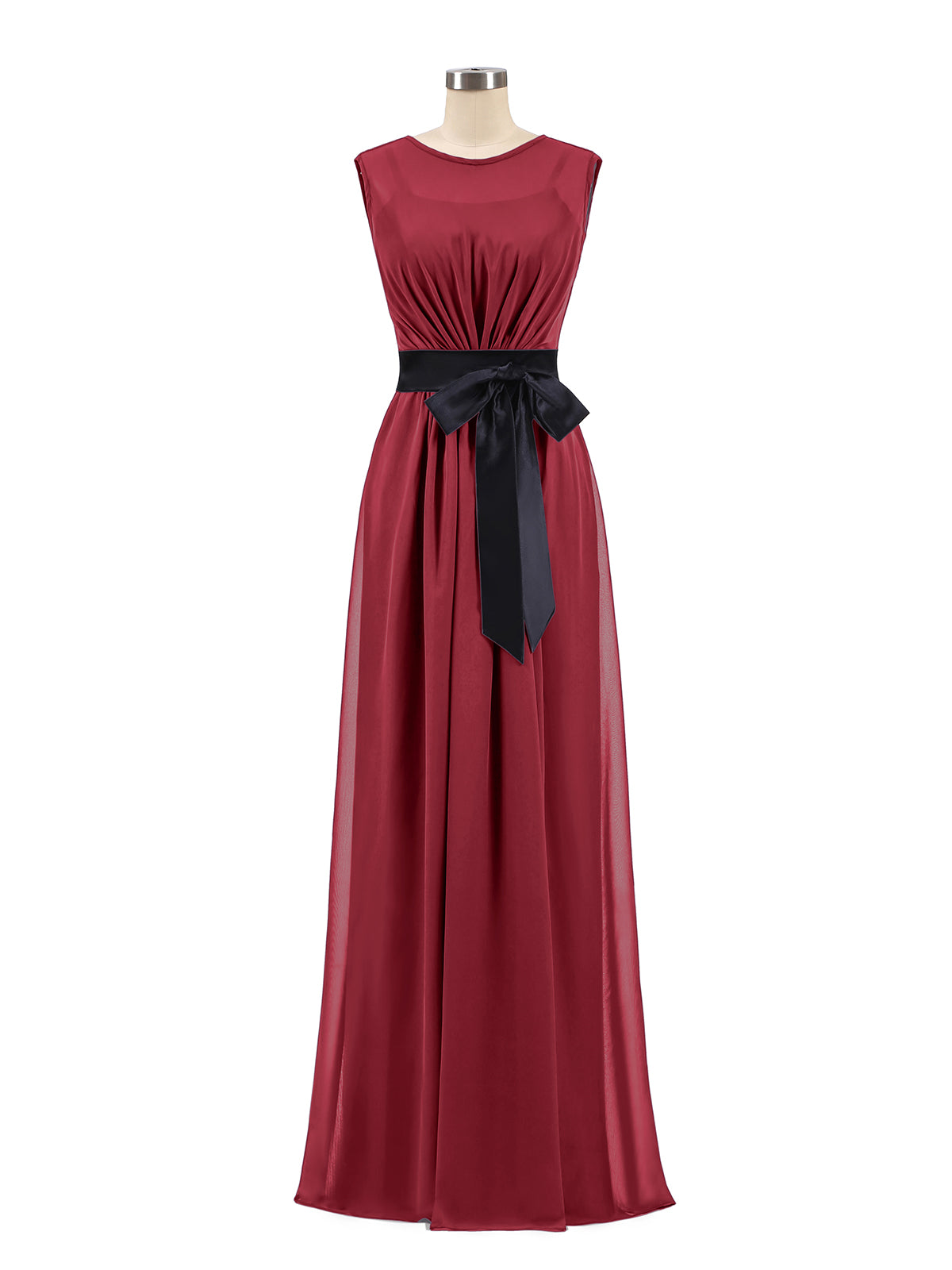 BABARONI FAUX-Wrap Chiffon Dress with Black Waistband-Burgundy, Burgundy / US0 BABARONI FAUX-Wrap Chiffon Dress with Black Waistband-Burgundy, Burgundy / US0