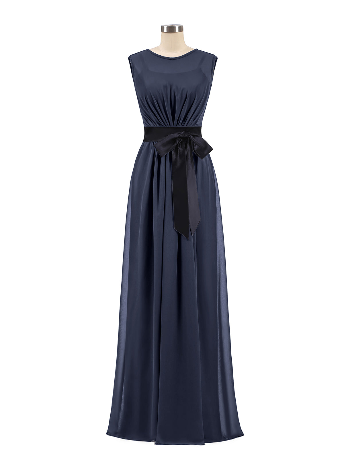 FAUX-WRAP CHIFFON DRESS WITH BLACK Sash Dusk main image 1