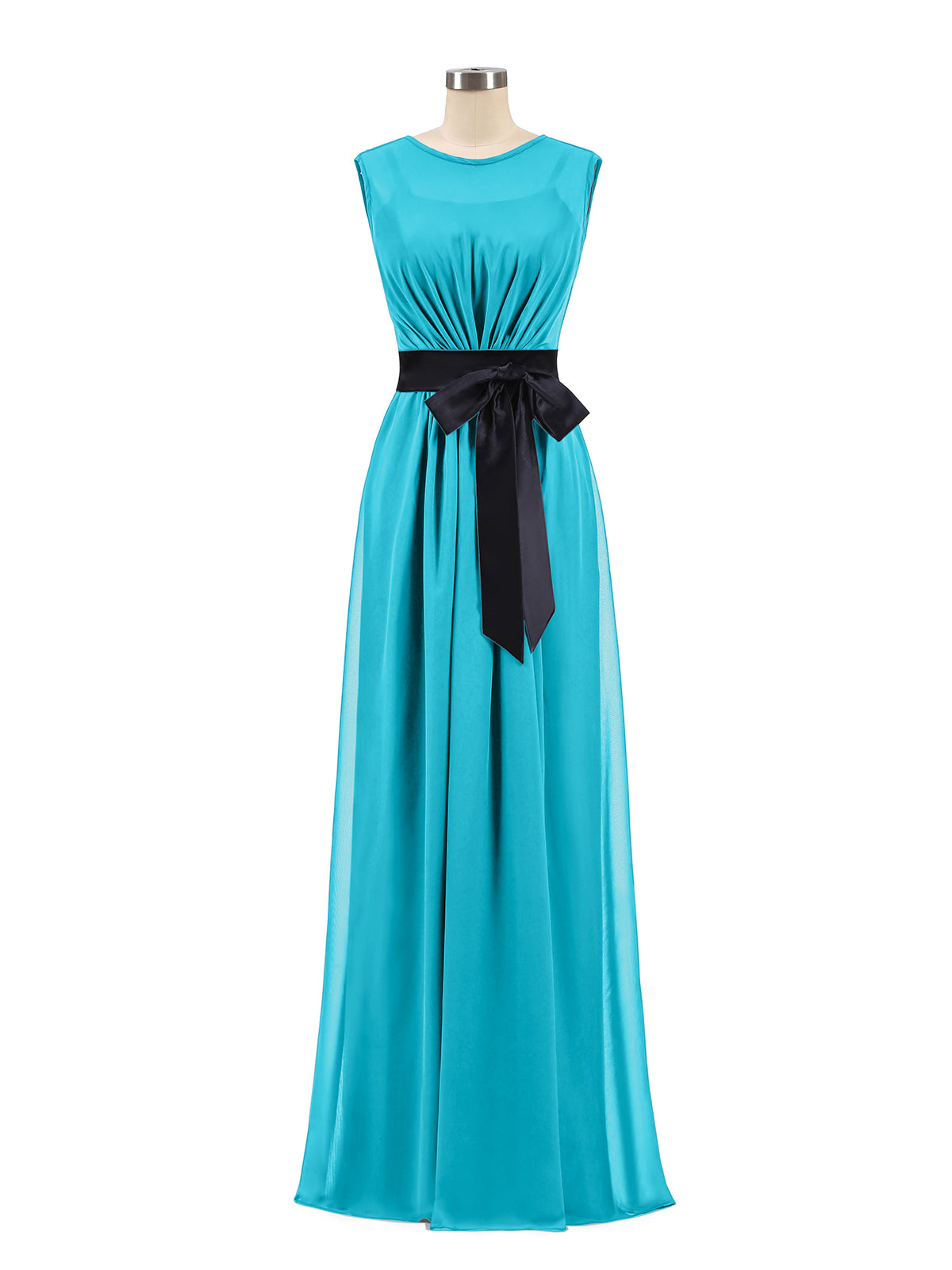 FAUX-WRAP CHIFFON DRESS WITH BLACK Sash Stormy