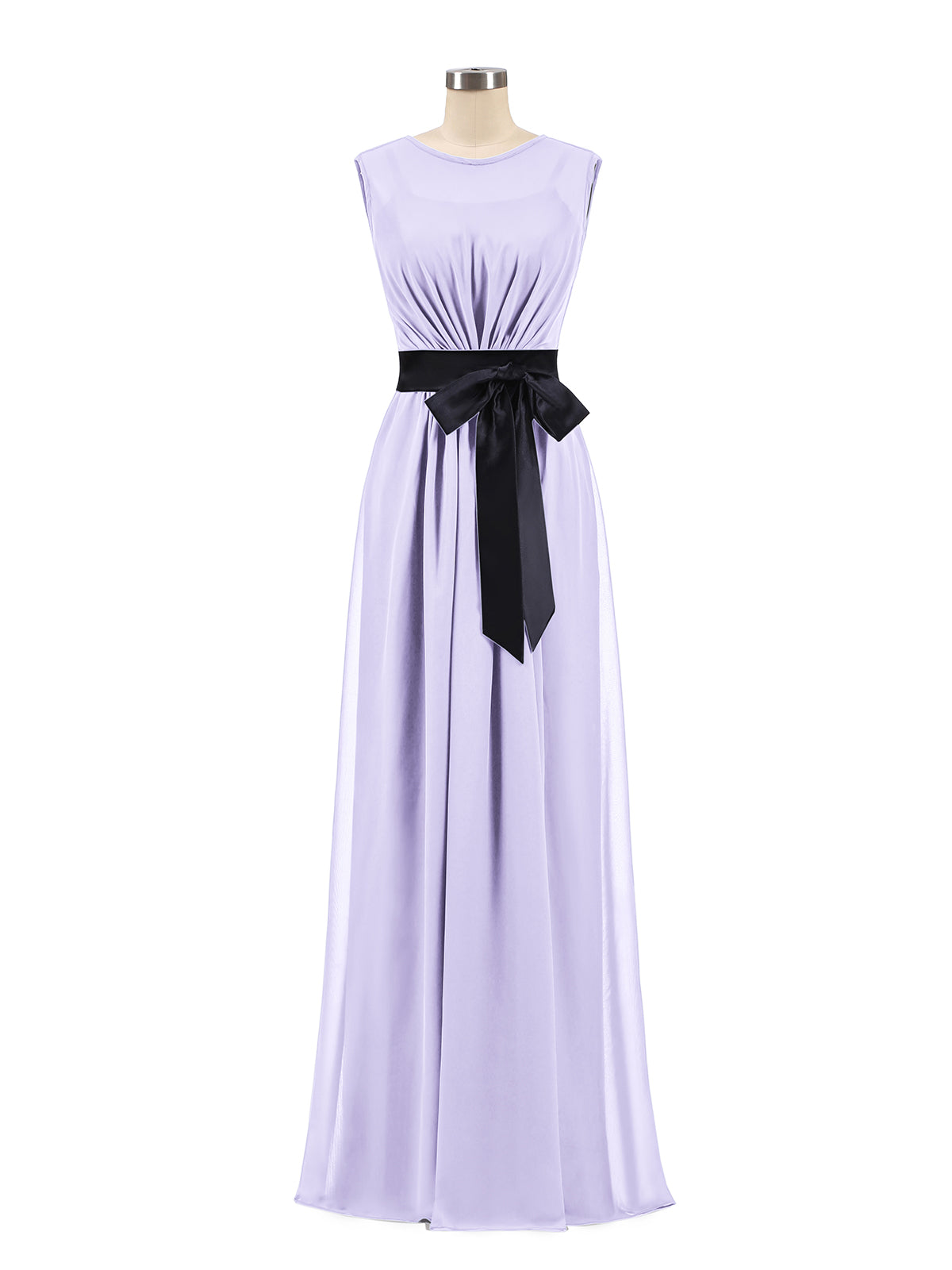 black bridesmaid dresses with purple sash BABARONI Chiffon Lilac Illusion Floor-length Sleeveless Bow A-line, Lilac / US18 Model_Dana Buy Plus Size Maxi Color:Light Sage US 6 / UK