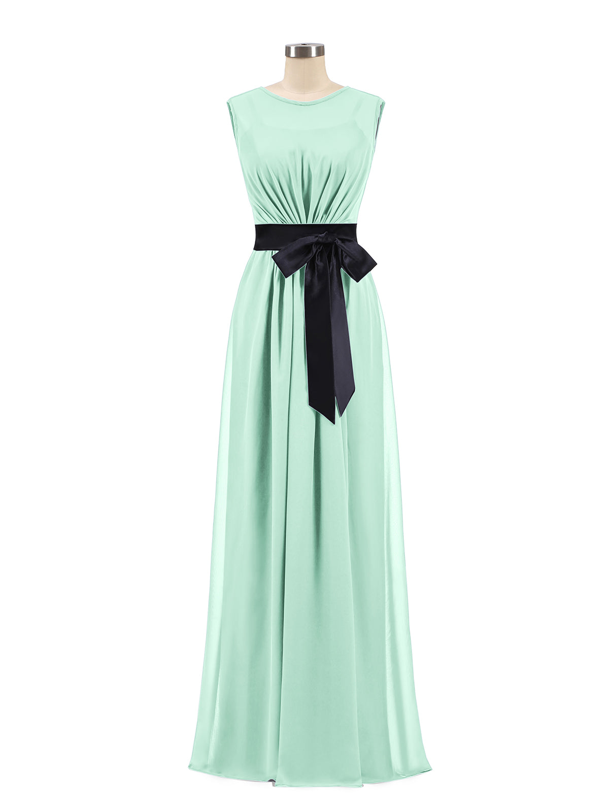 Warp Bodic Chiffon Long Dresses with Sash Bow Mint Green Plus Size