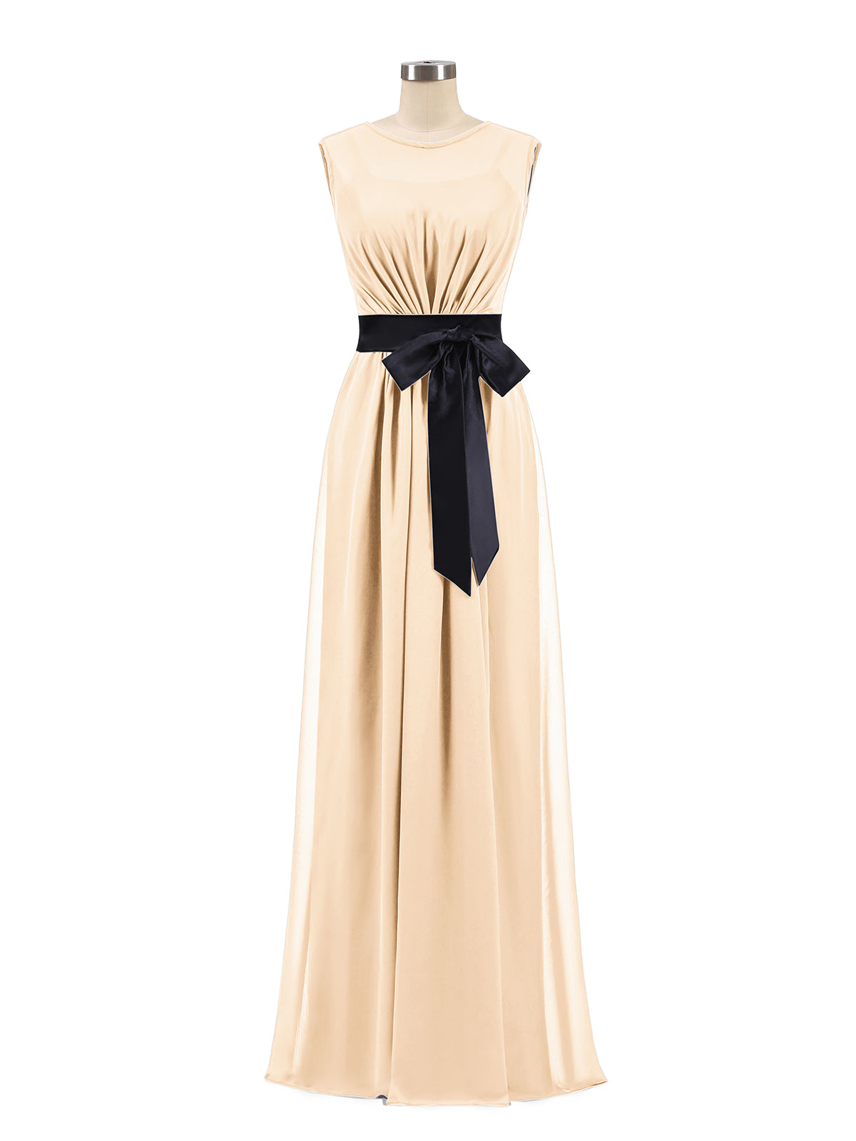 BABARONI FAUX-Wrap Chiffon Dress with Black Waistband-Peach Plus Size, Peach / US18