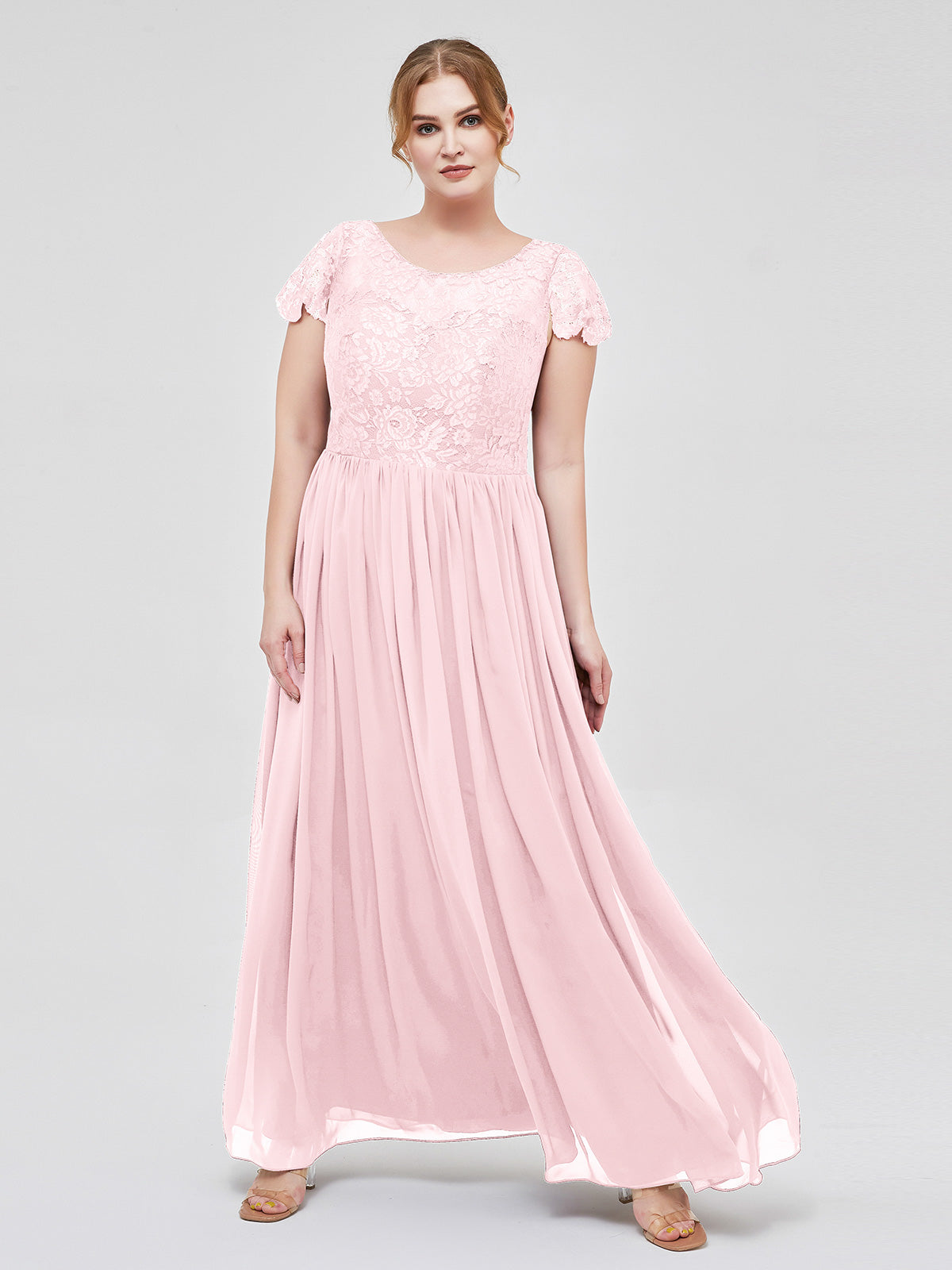 Maxi Chiffon Bridesmaid Dresses with Sweethart Blushing Pink Plus Size