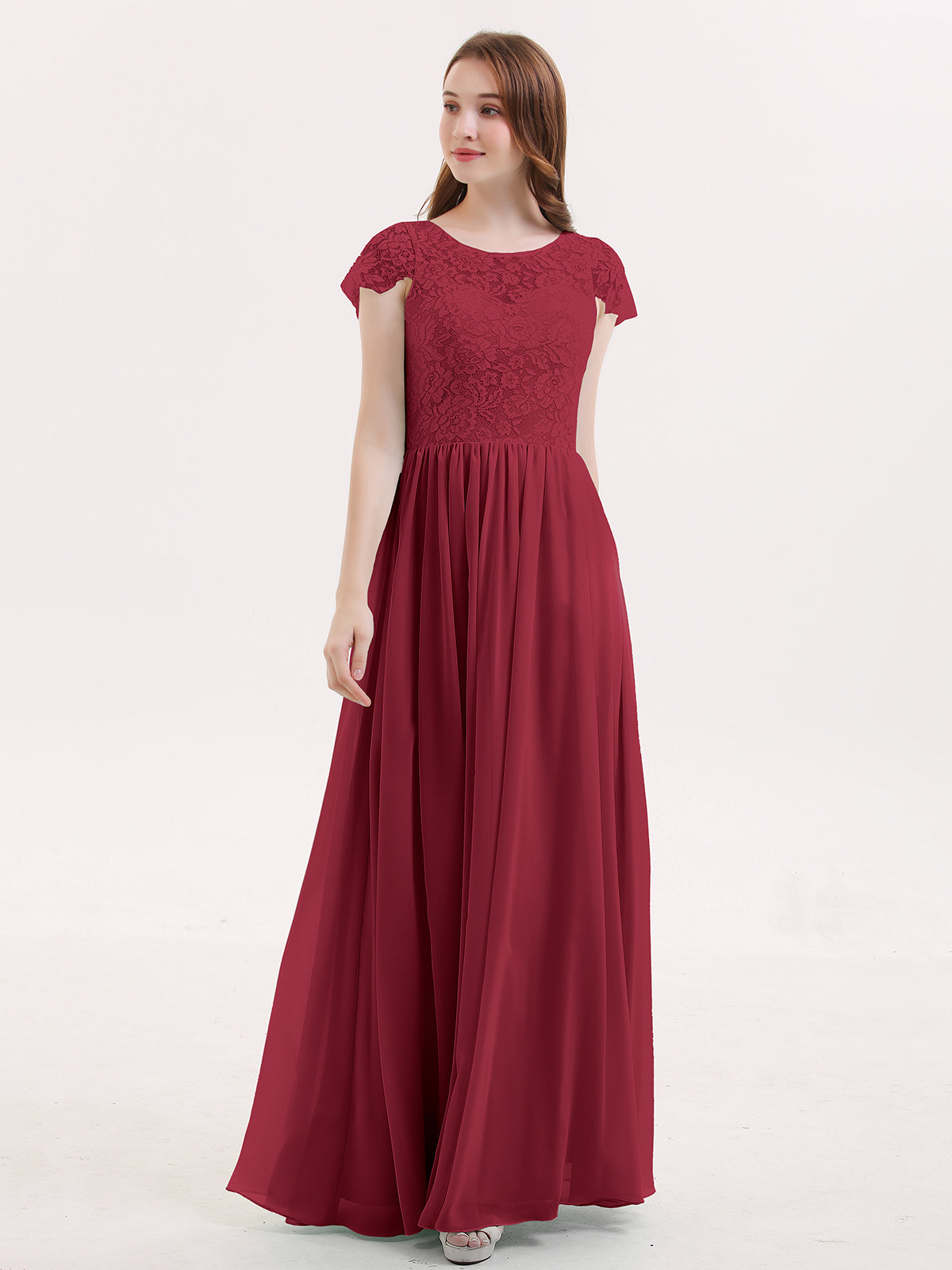 BABARONI Long Bridesmaid Dresses with Cap Sleeves Burgundy, Burgundy / US0 BABARONI Long Bridesmaid Dresses with Cap Sleeves Burgundy, Burgundy / US0