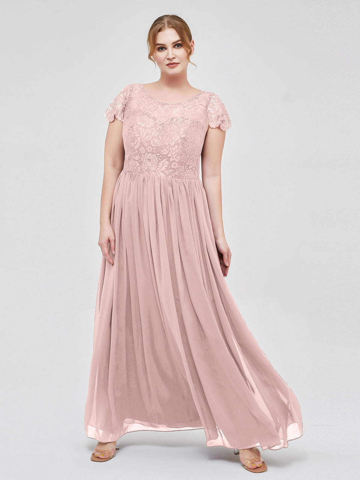 strapless open back dress Blush Pink A-Line Chiffon Bridesmaid Dress with Pleated V-Neck main image 1