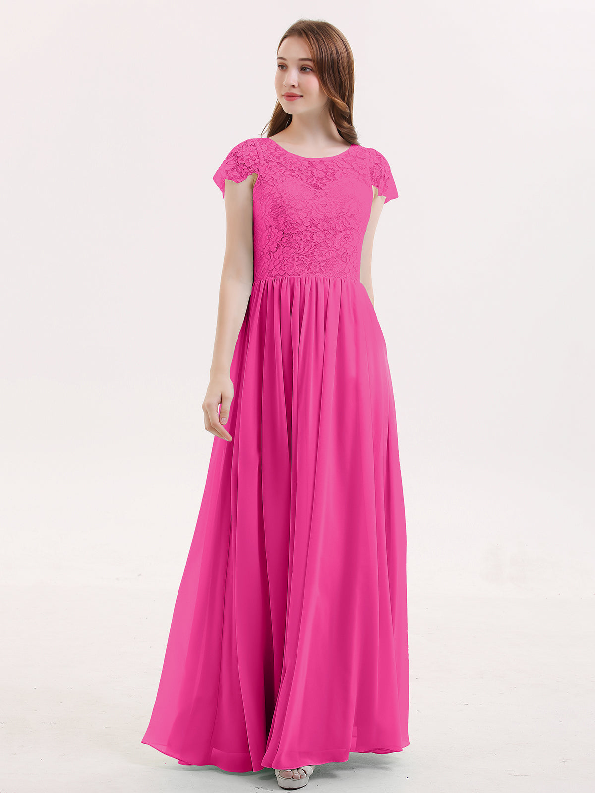 BABARONI Long Bridesmaid Dresses with Cap Sleeves Fuchsia, Fuchsia / US0