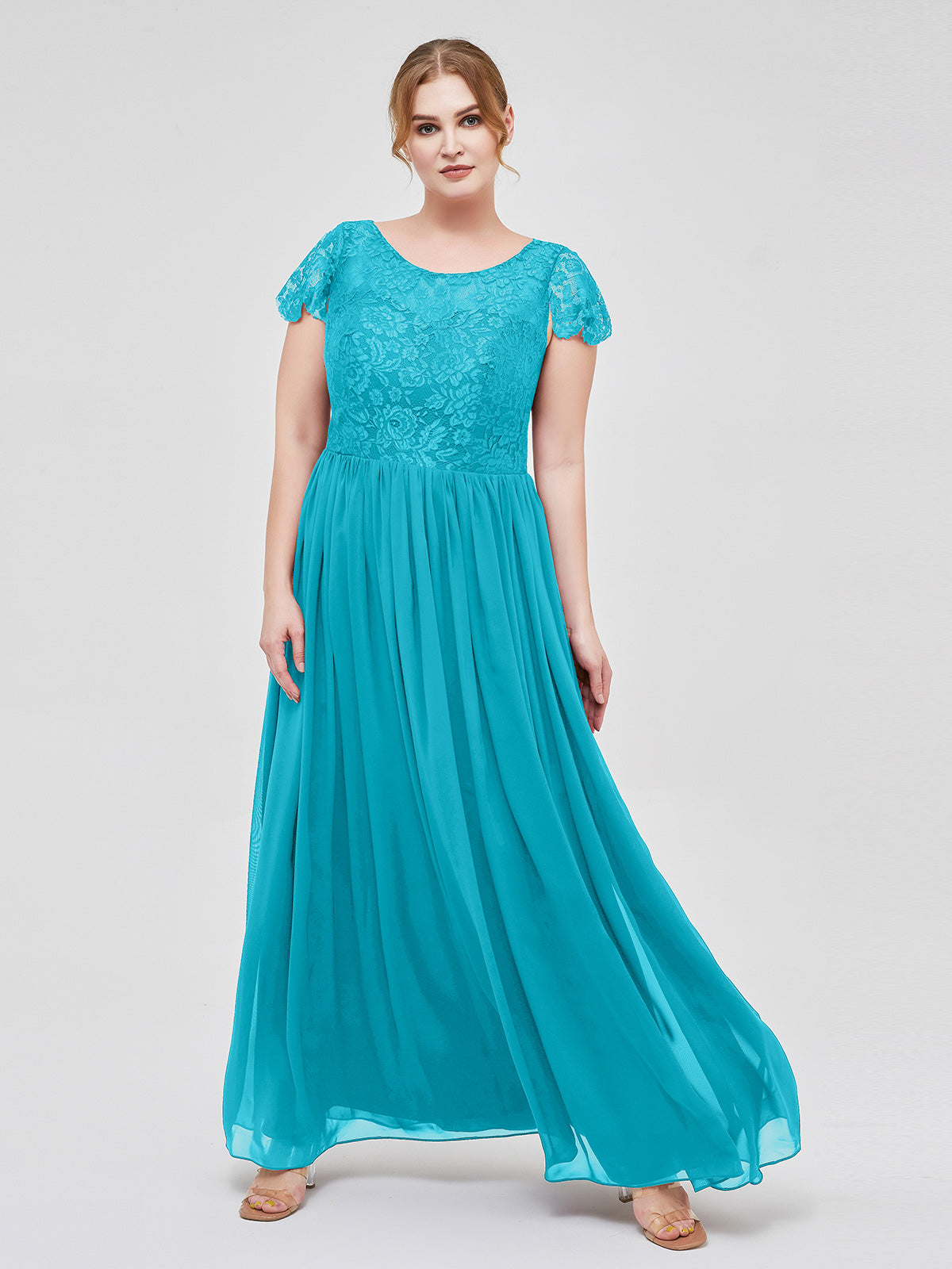 Lace Applique Top Long Bridesmaid Gown Jade Plus Size