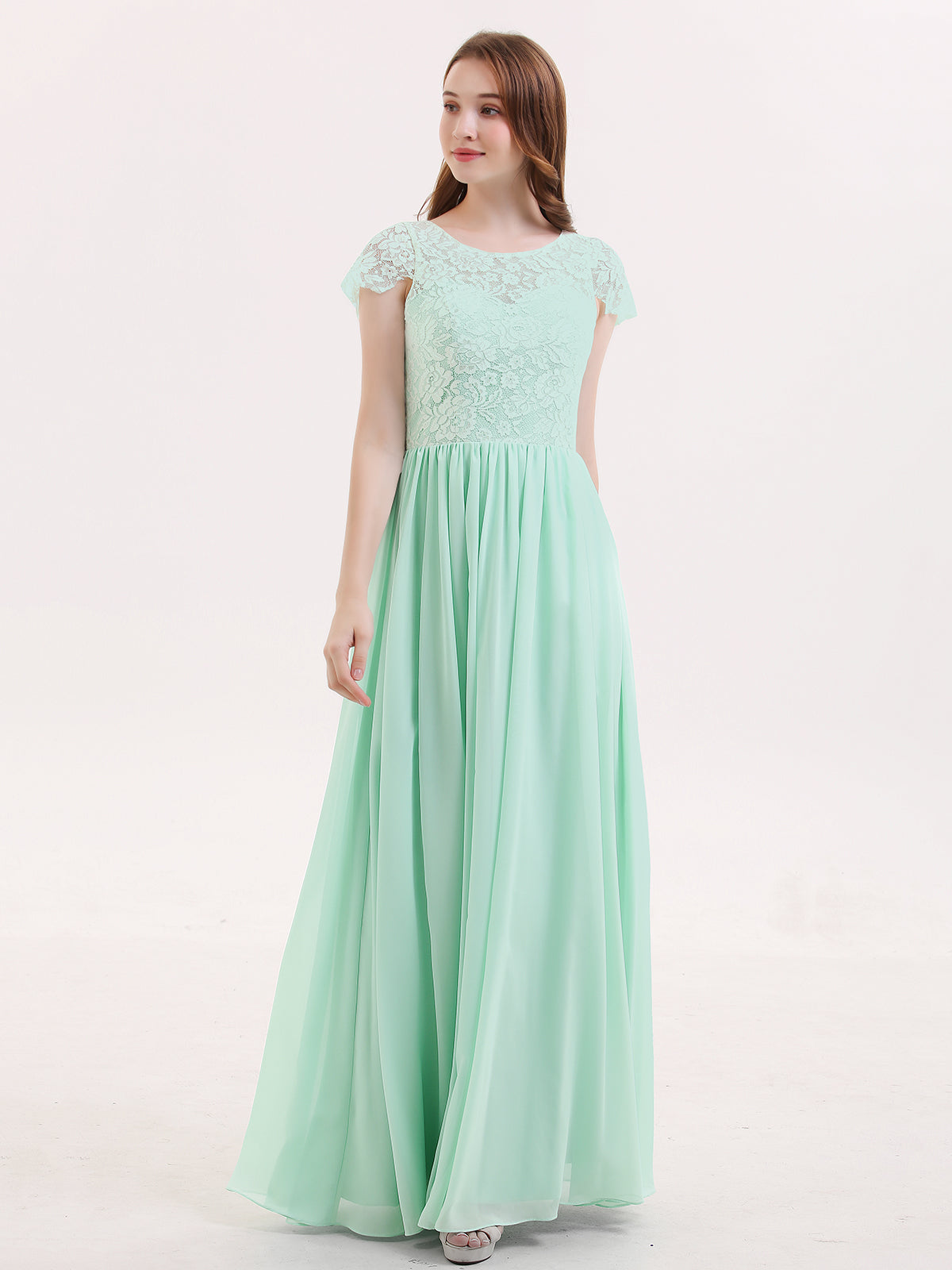 BABARONI Long Bridesmaid Dresses with Cap Sleeves Mint Green, Mint Green / US0 BABARONI Long Bridesmaid Dresses with Cap Sleeves Mint Green, Mint Green / US0