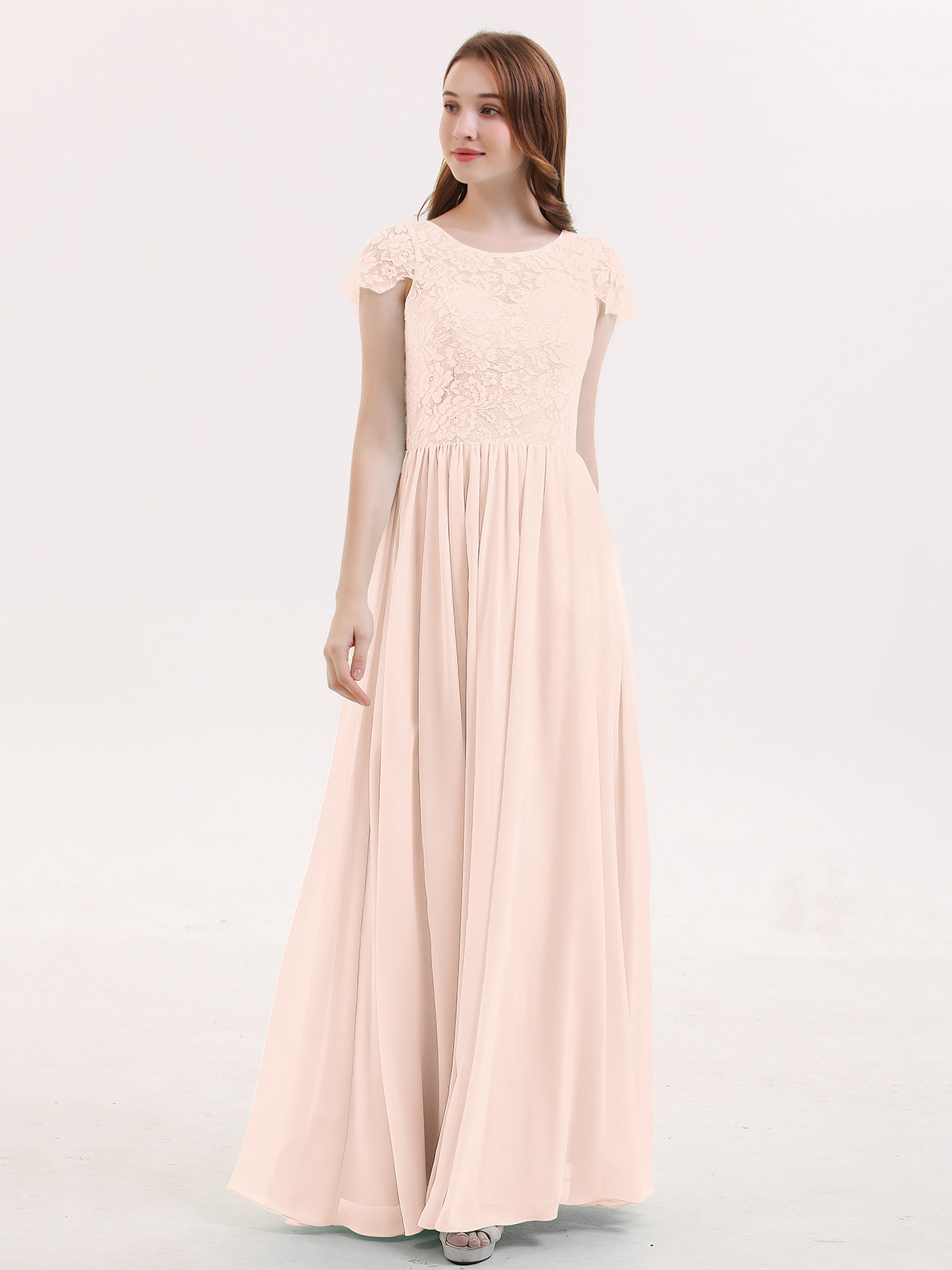 BABARONI Long Bridesmaid Dresses with Cap Sleeves Pearl Pink, Pearl Pink / US0