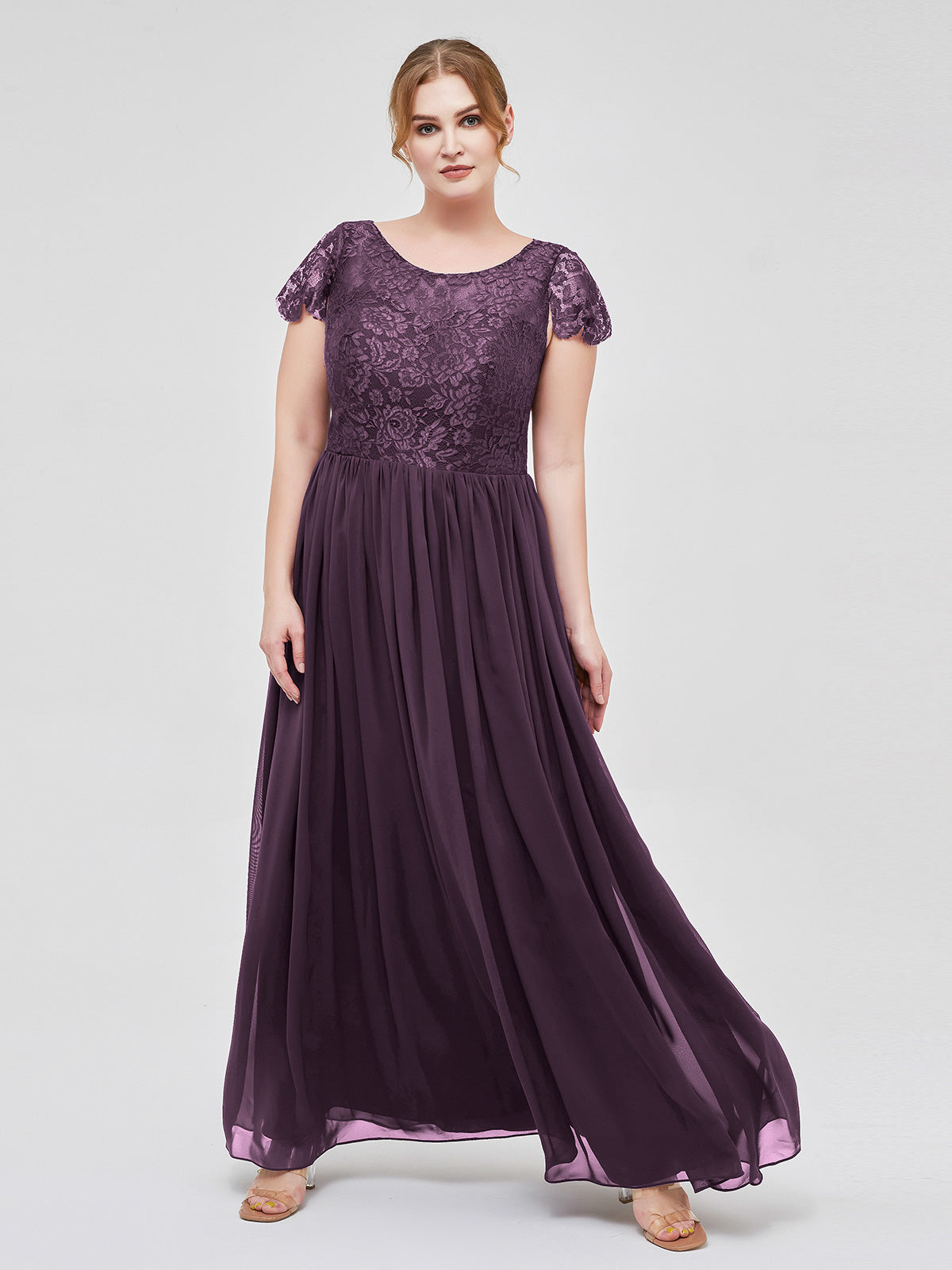 Empire Long Chiffon Dresses with Sweethart Plum Plus Size