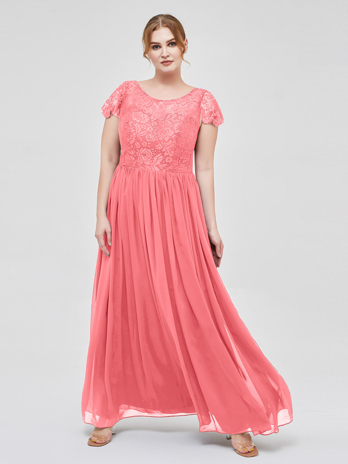 Spaghetti Strap Chiffon Bridesmaid Dress with Slit Watermelon Plus Size main image 1