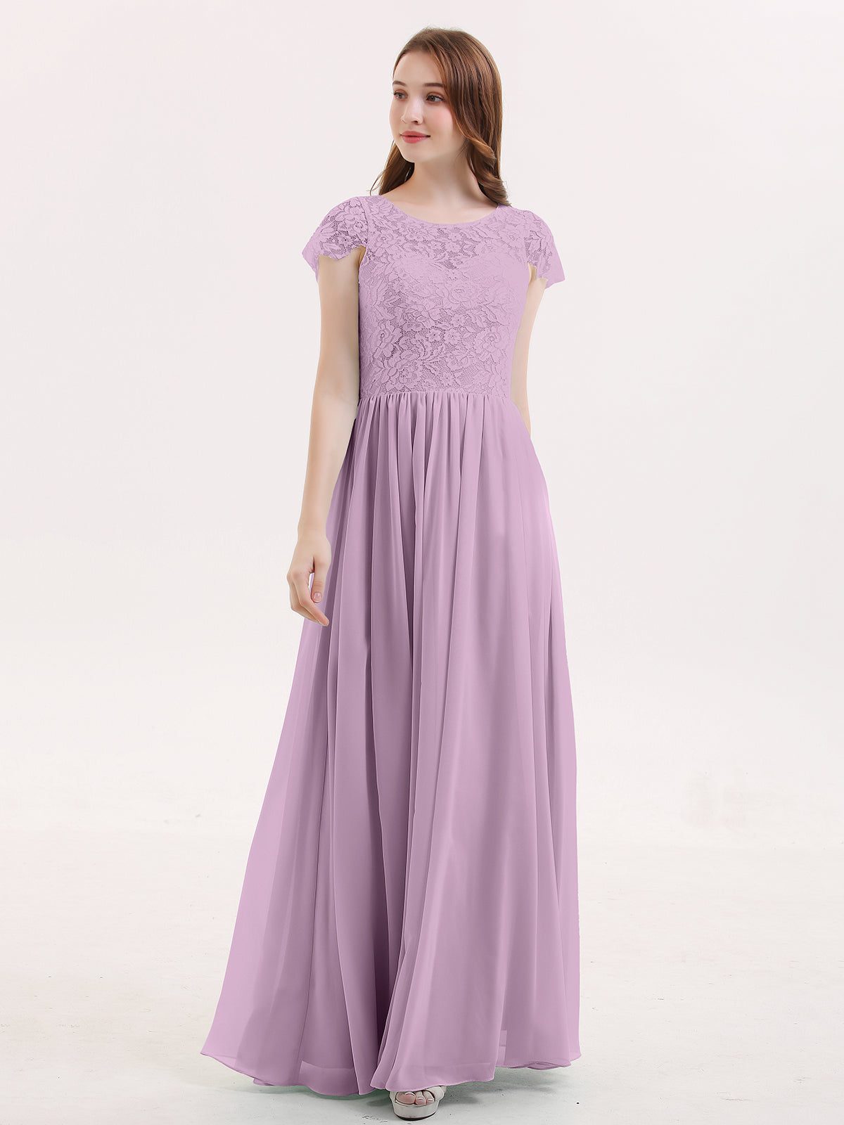 knee length dresses for ladies BABARONI Long Bridesmaid Dresses with Cap Sleeves Wisteria, Wisteria / US0