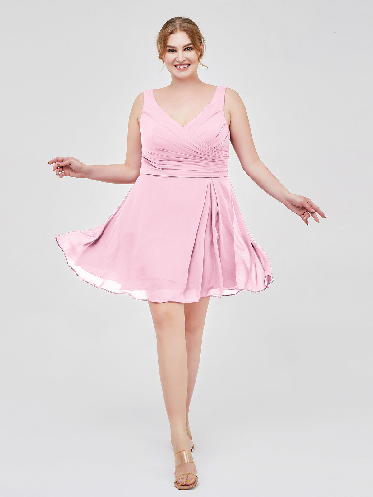 Maxi Chiffon Bridesmaid Dresses with Sweethart Candy Pink Plus Size