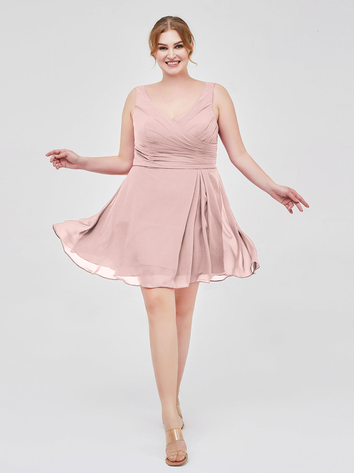 BABARONI V Neck Chiffon Short Dress for Bridesmaids Dusty Rose Plus Size, Dusty Rose / US18 BABARONI V Neck Chiffon Short Dress for Bridesmaids Dusty Rose Plus Size, Dusty Rose / US18