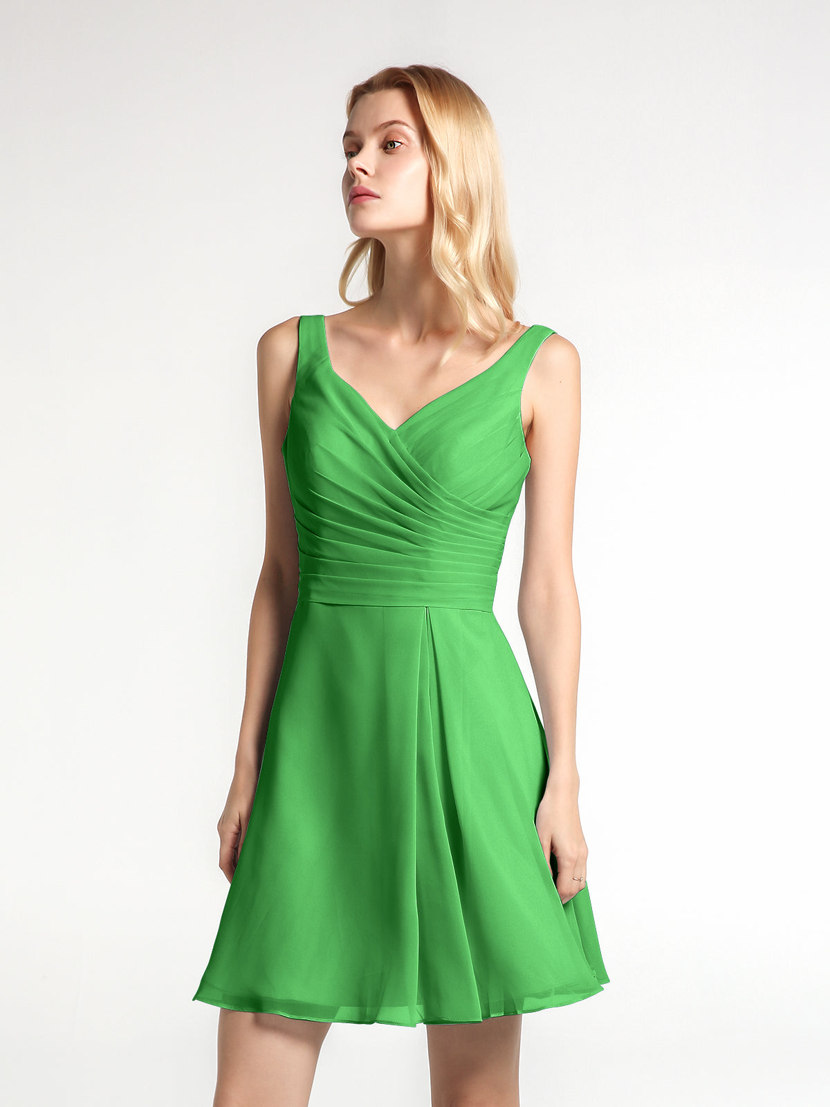 BABARONI V Neck Chiffon Short Dress for Bridesmaids Green, Green / US0 BABARONI V Neck Chiffon Short Dress for Bridesmaids Green, Green / US0