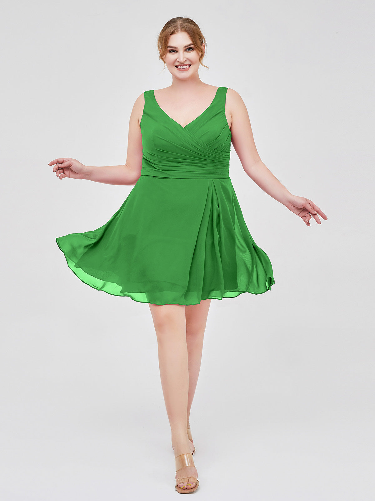 BABARONI V Neck Chiffon Short Dress for Bridesmaids Green Plus Size, Green / US18 BABARONI V Neck Chiffon Short Dress for Bridesmaids Green Plus Size, Green / US18