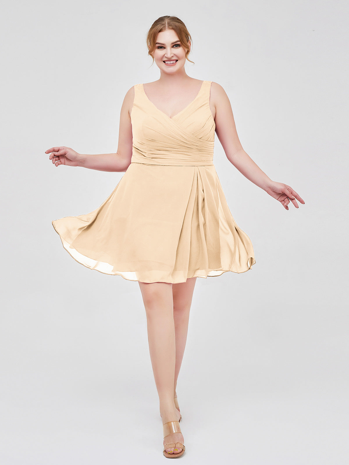 Sweetheart Chiffon Dresses with CASCADE SKIRT Peach Plus Size