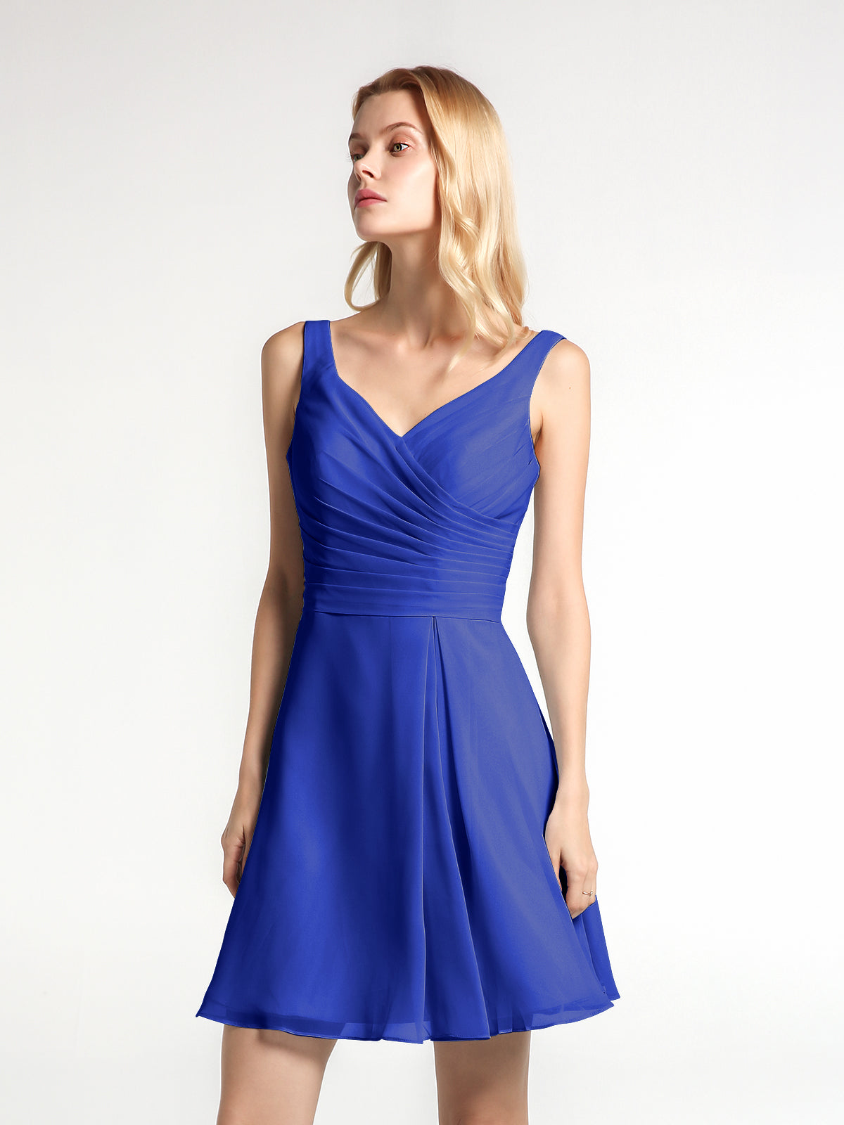 BABARONI V Neck Chiffon Short Dress for Bridesmaids Royal Blue, Royal Blue / US0 BABARONI V Neck Chiffon Short Dress for Bridesmaids Royal Blue, Royal Blue / US0