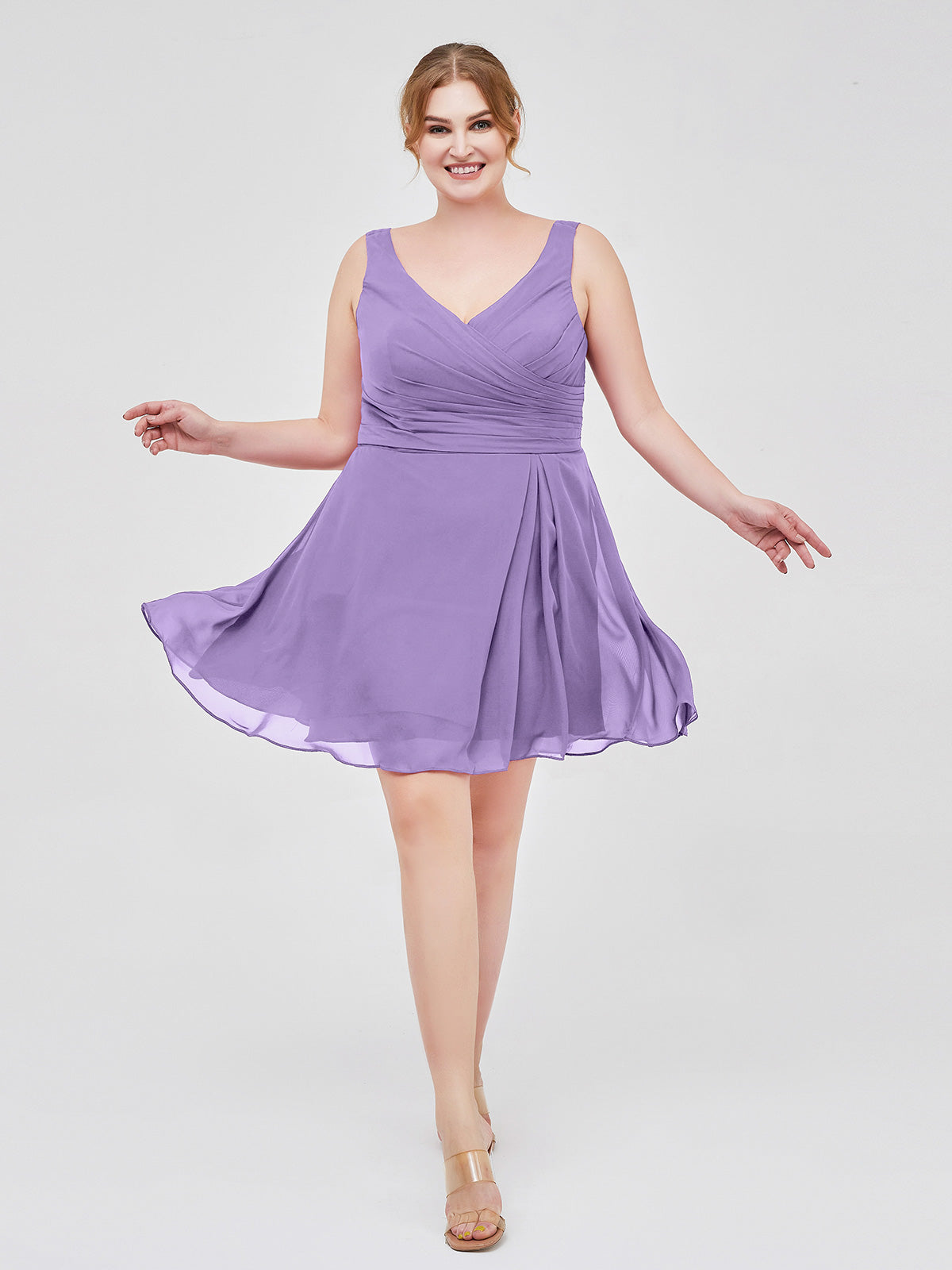 Short Chiffon V Neckline Bridesmaid Gowns Tahiti Plus Size