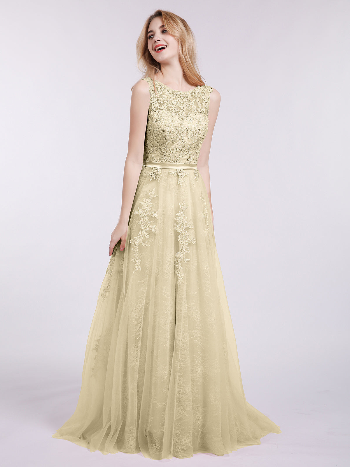 Chiffon Long Dresses with Illusion NECK Champagne Plus Size