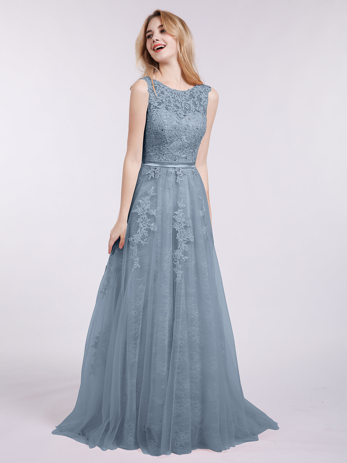 One Shoulder Tulle Long Bridesmaid Dresses Dusty Blue Plus Size