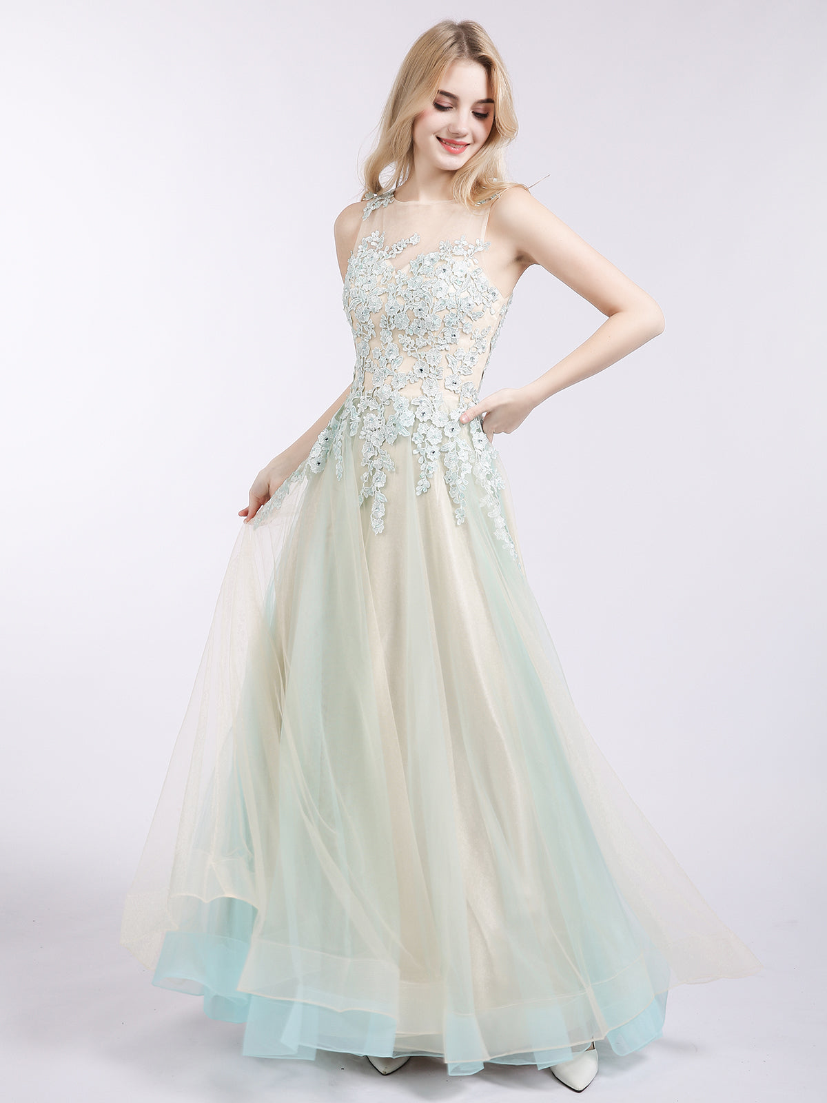 strapless mint green prom dresses Strapless Mint Green Ruffle Prom Dress with Slit – FancyVestido main image 1